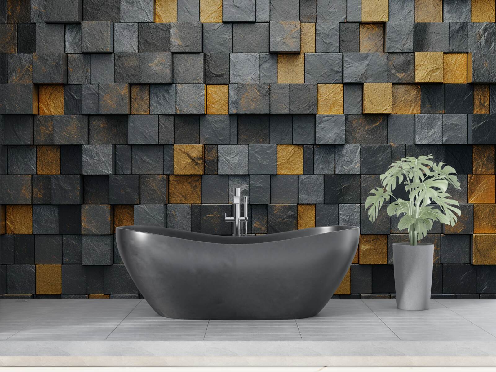 Fotobehang vierkanten van grijs en donkere tinten worden gemengd met goud