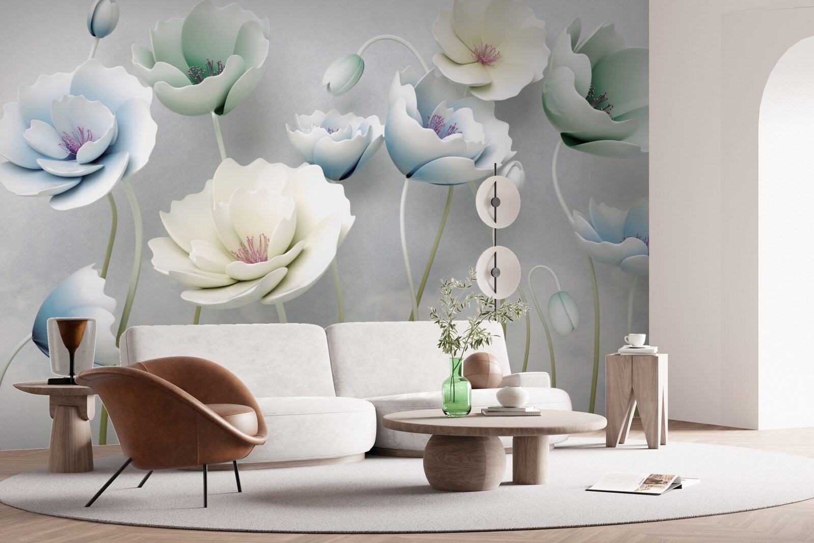 Fotobehang waterdruppels op ranke klaprozen van verschillende tinten