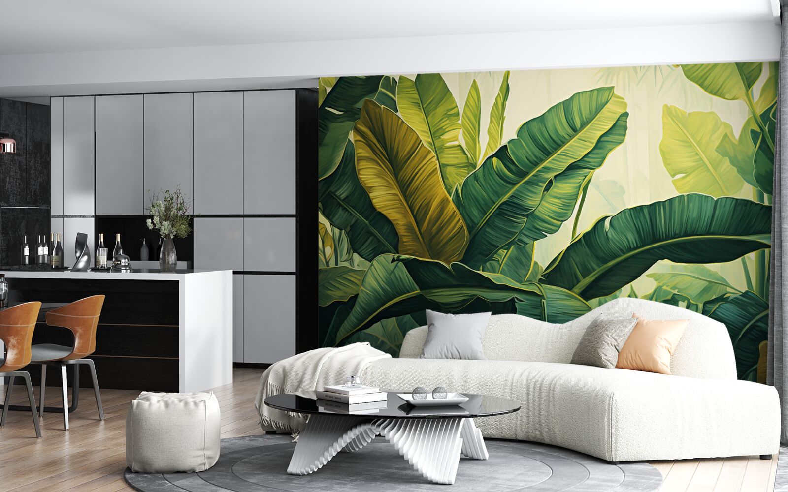 Fotobehang grote junglebladeren doordrenkt met een rijke groene kleur