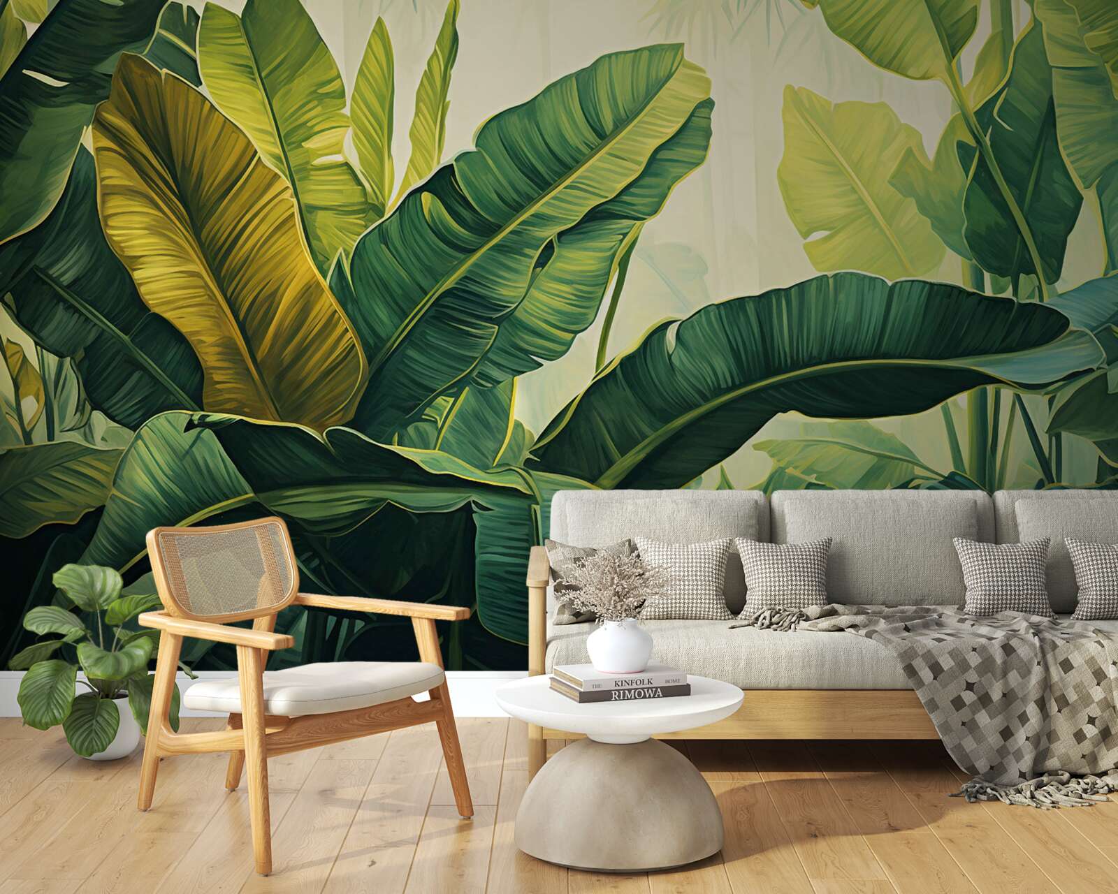 Fotobehang grote junglebladeren doordrenkt met een rijke groene kleur