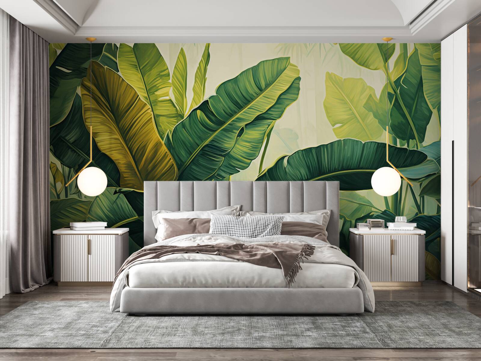 Fotobehang grote junglebladeren doordrenkt met een rijke groene kleur