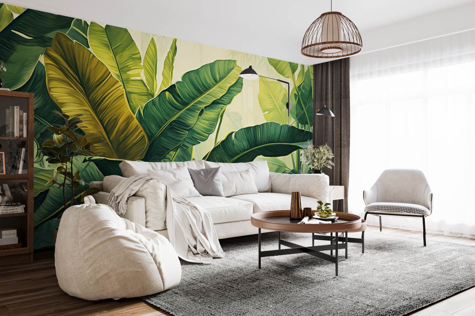 Fotobehang grote junglebladeren doordrenkt met een rijke groene kleur