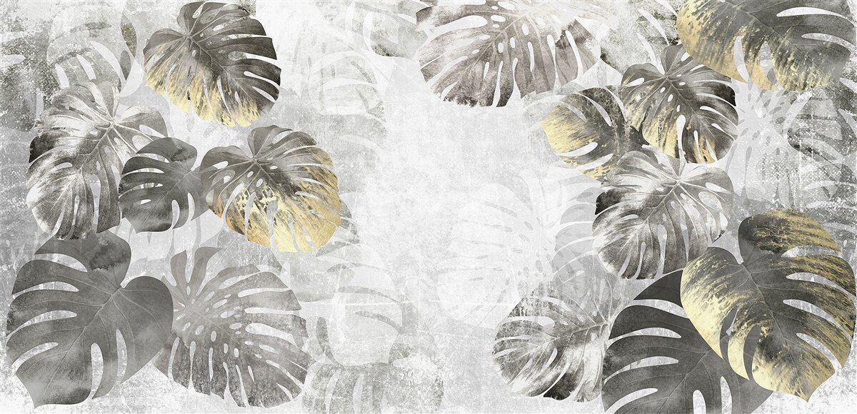 Fotobehang monstera op groot formaat in de mist