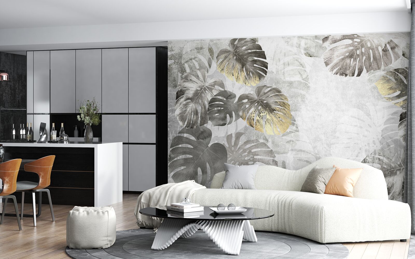 Fotobehang monstera op groot formaat in de mist