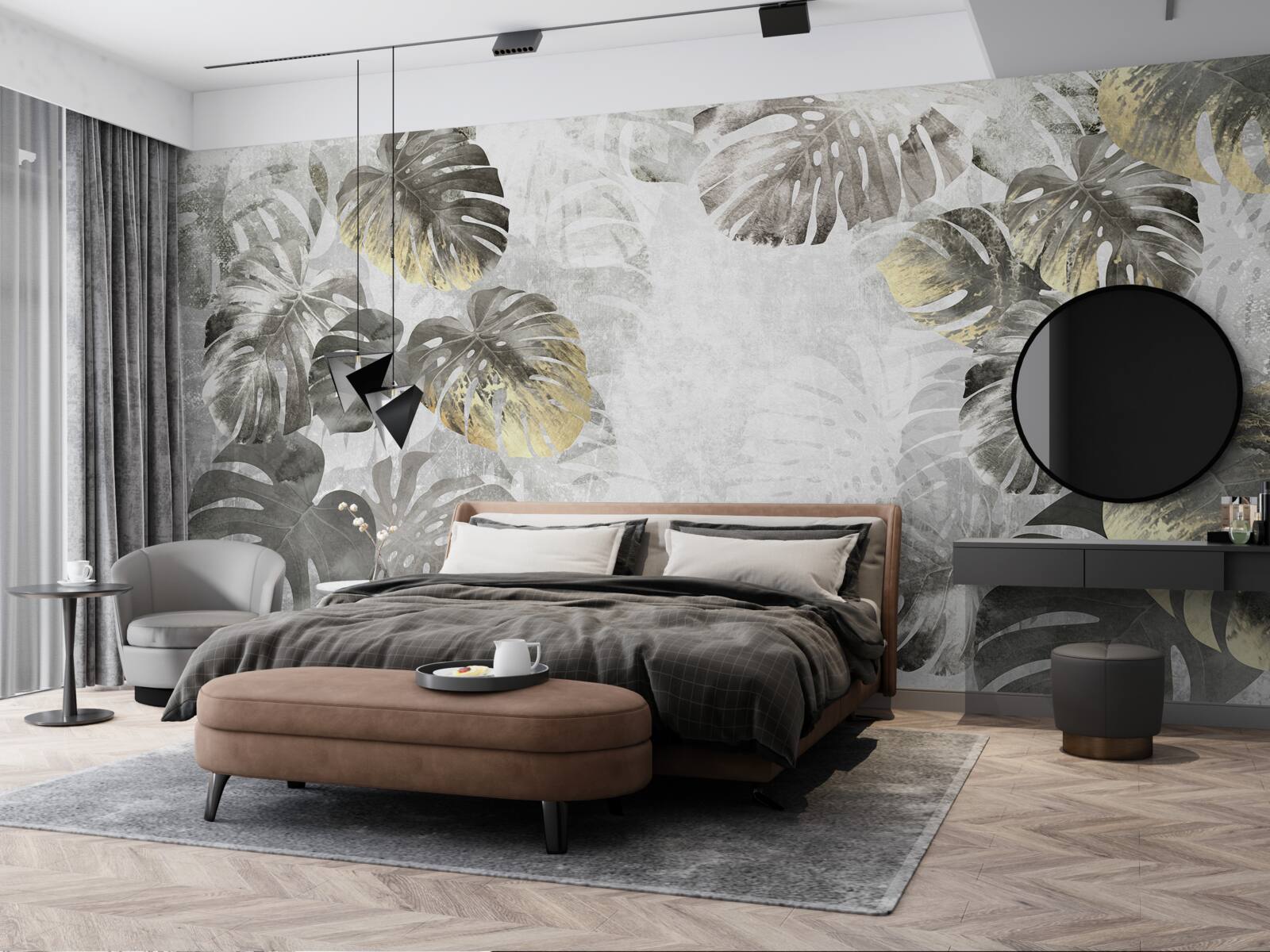 Fotobehang monstera op groot formaat in de mist