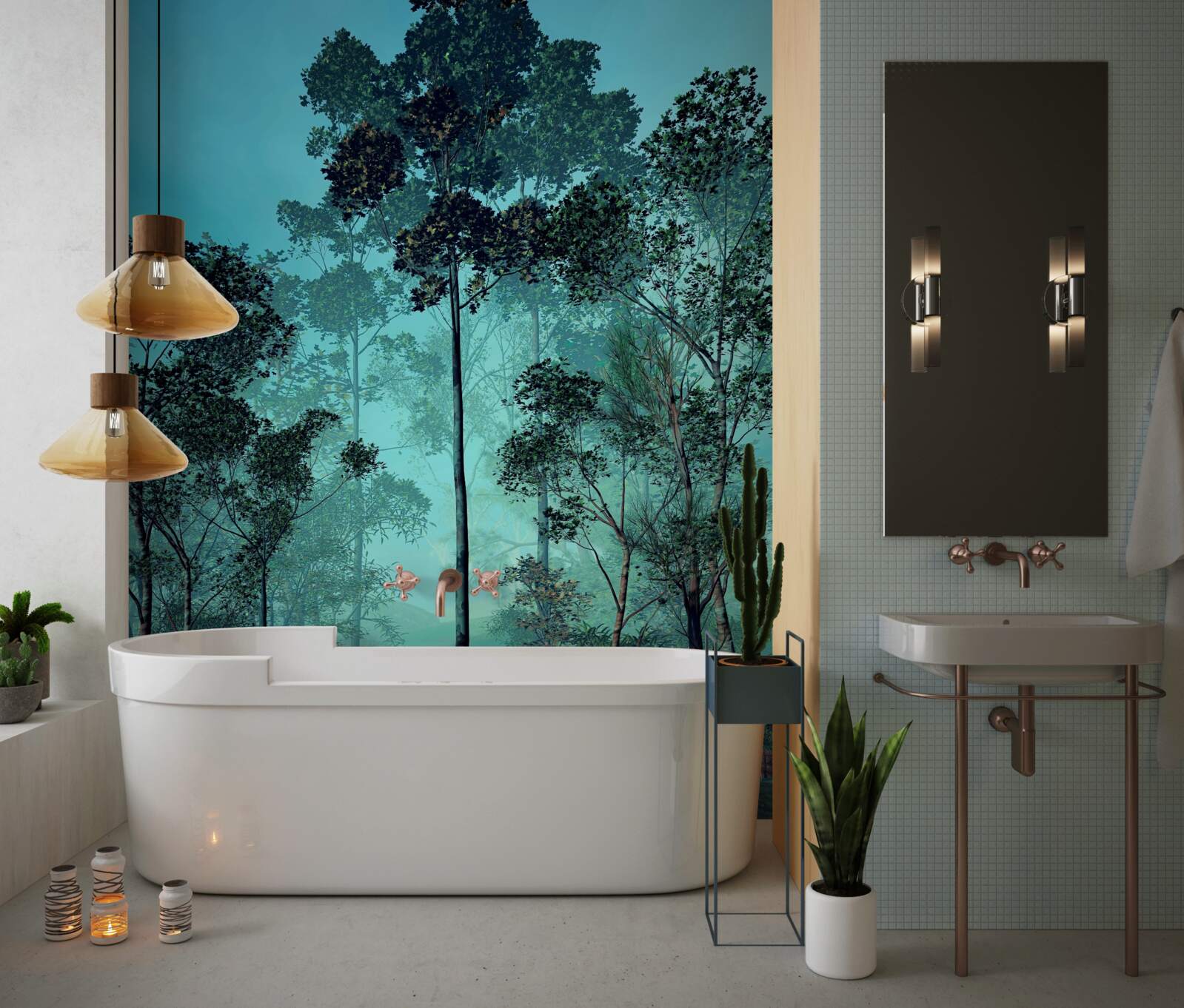 Fotobehang betoverend bos gehuld in dichte mist