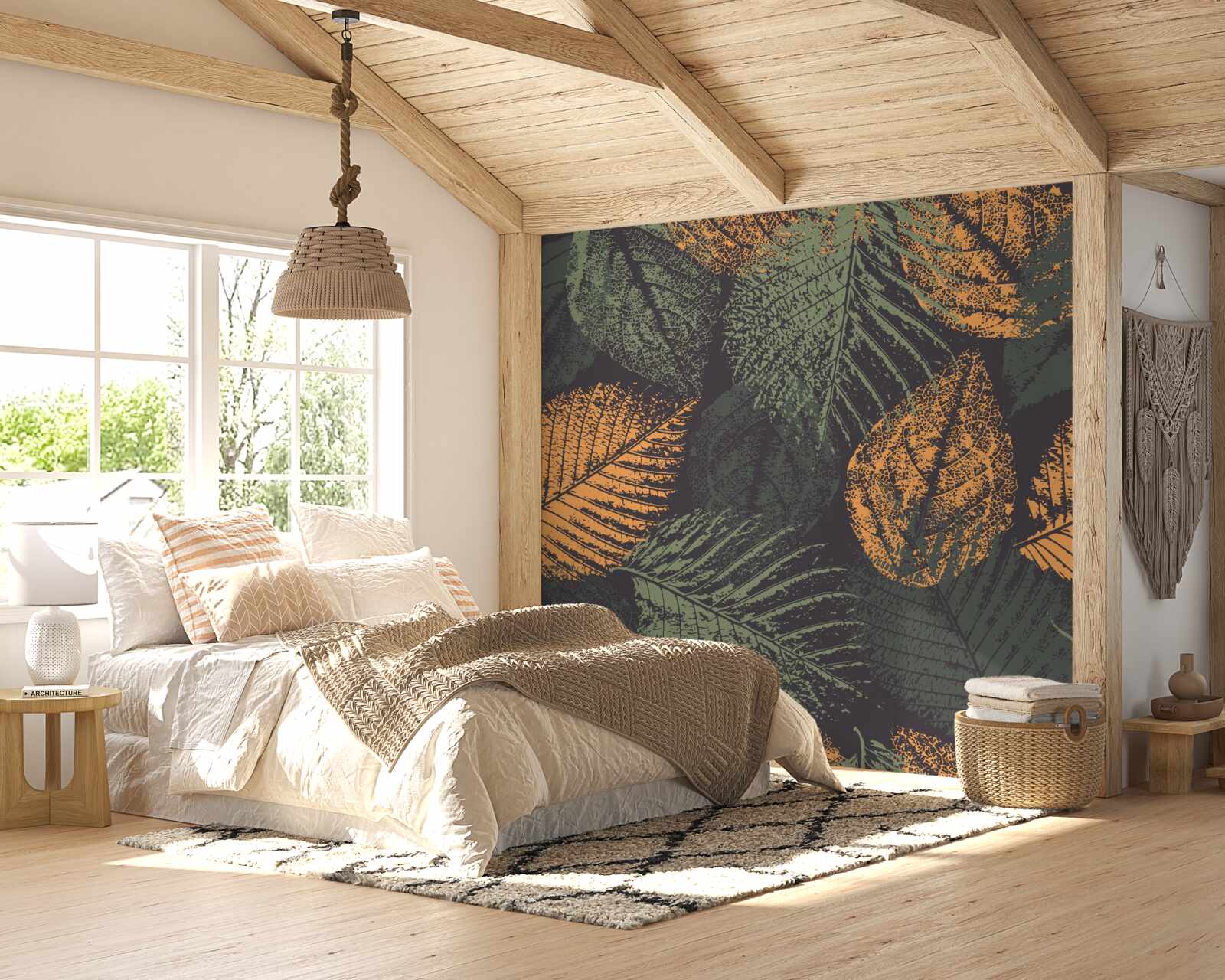 Fotobehang aquarellen met herfstbladeren