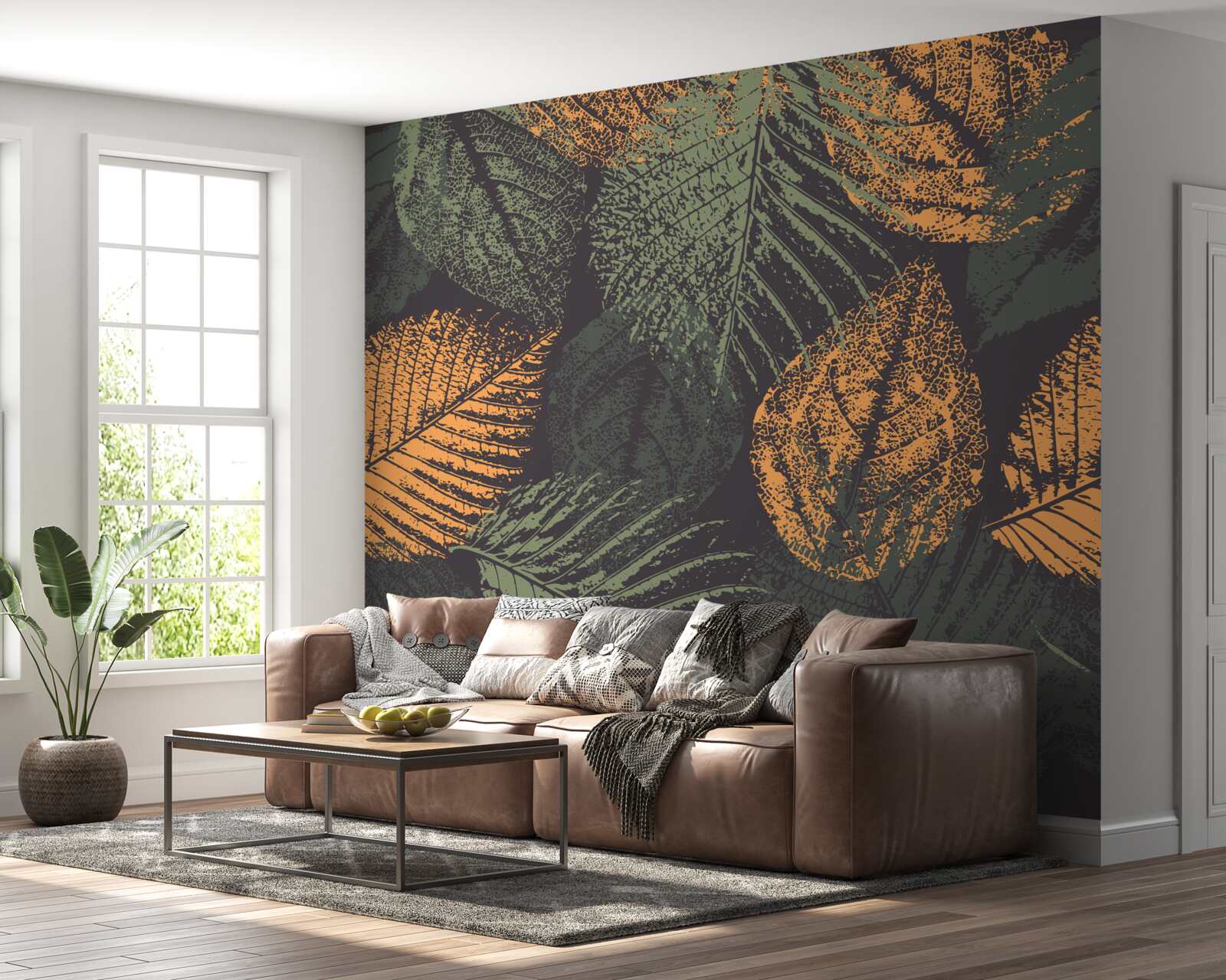 Fotobehang aquarellen met herfstbladeren