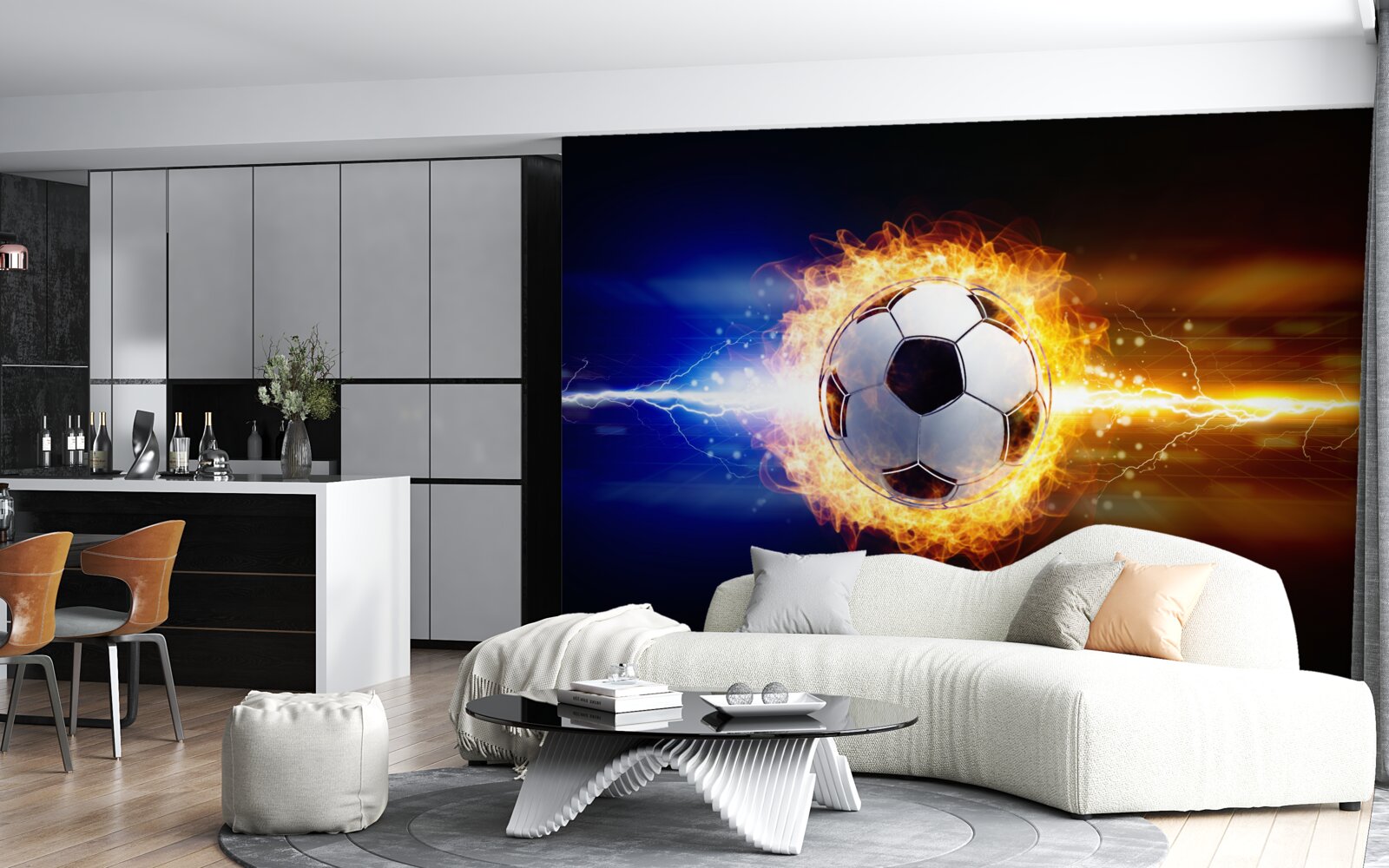 Fotobehang voetbal gehuld in vlammen