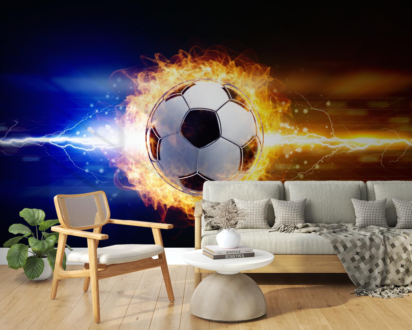 Fotobehang voetbal gehuld in vlammen