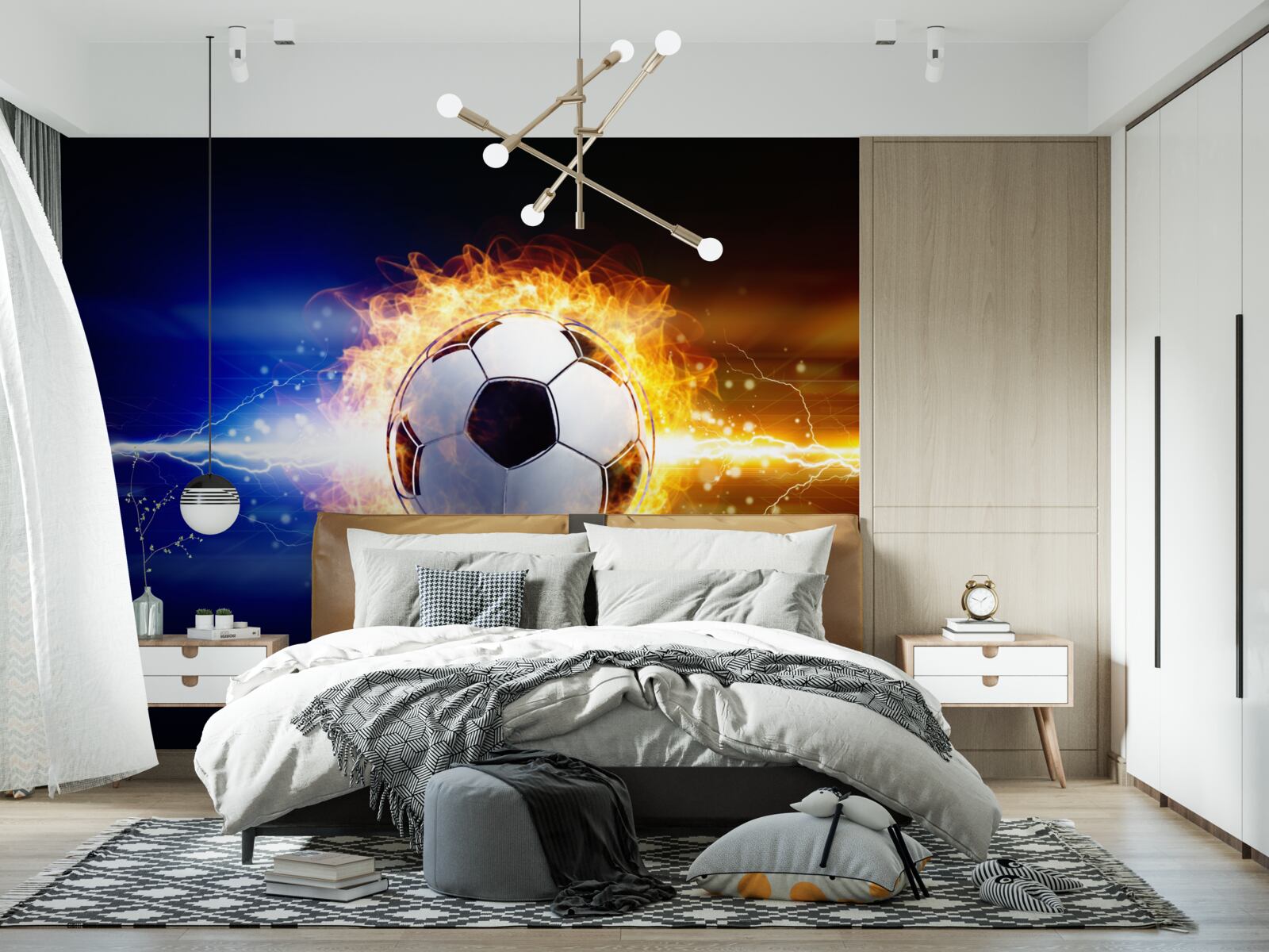 Fotobehang voetbal gehuld in vlammen