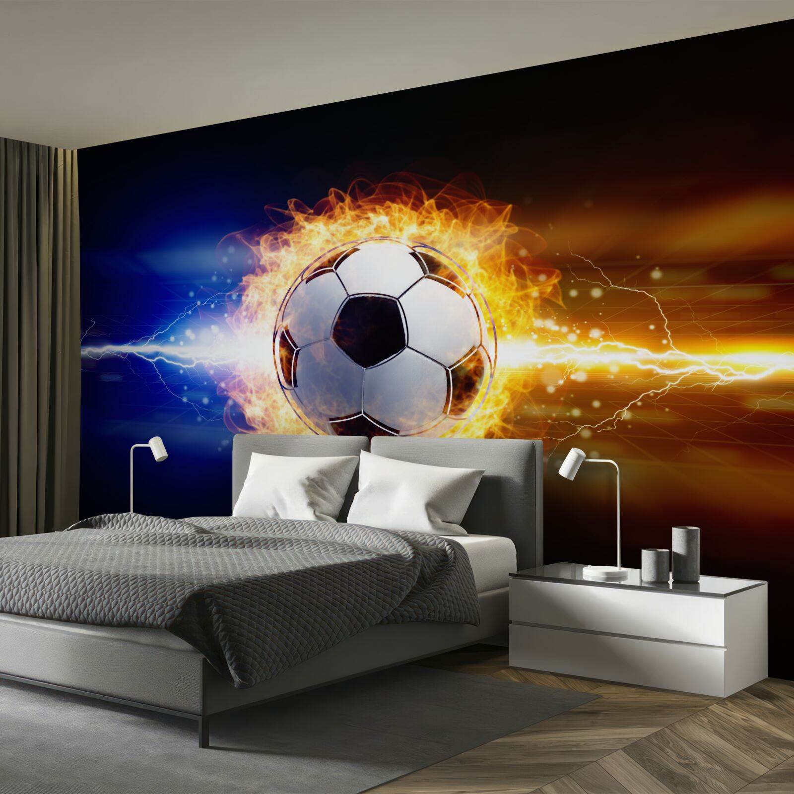 Fotobehang voetbal gehuld in vlammen