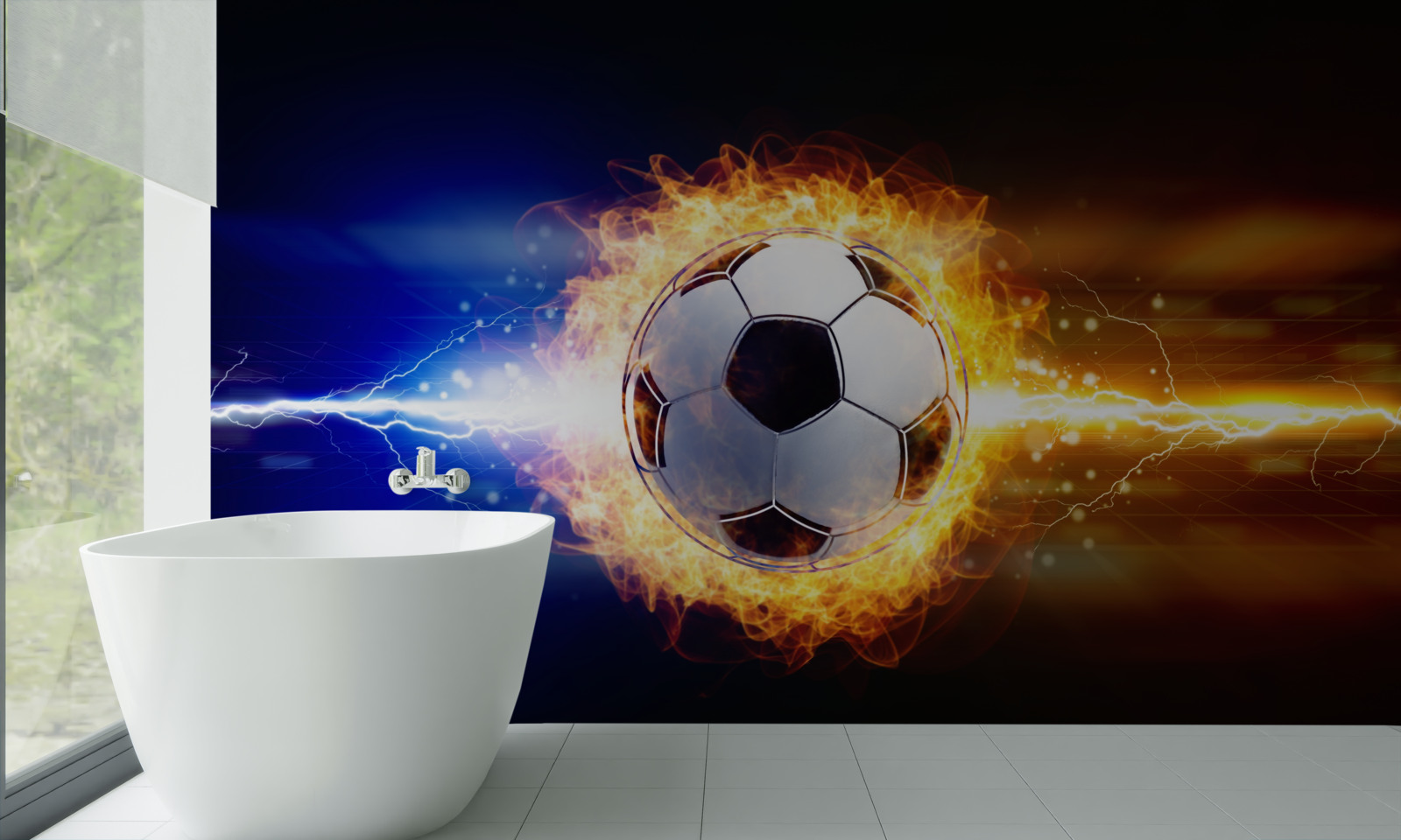 Fotobehang voetbal gehuld in vlammen