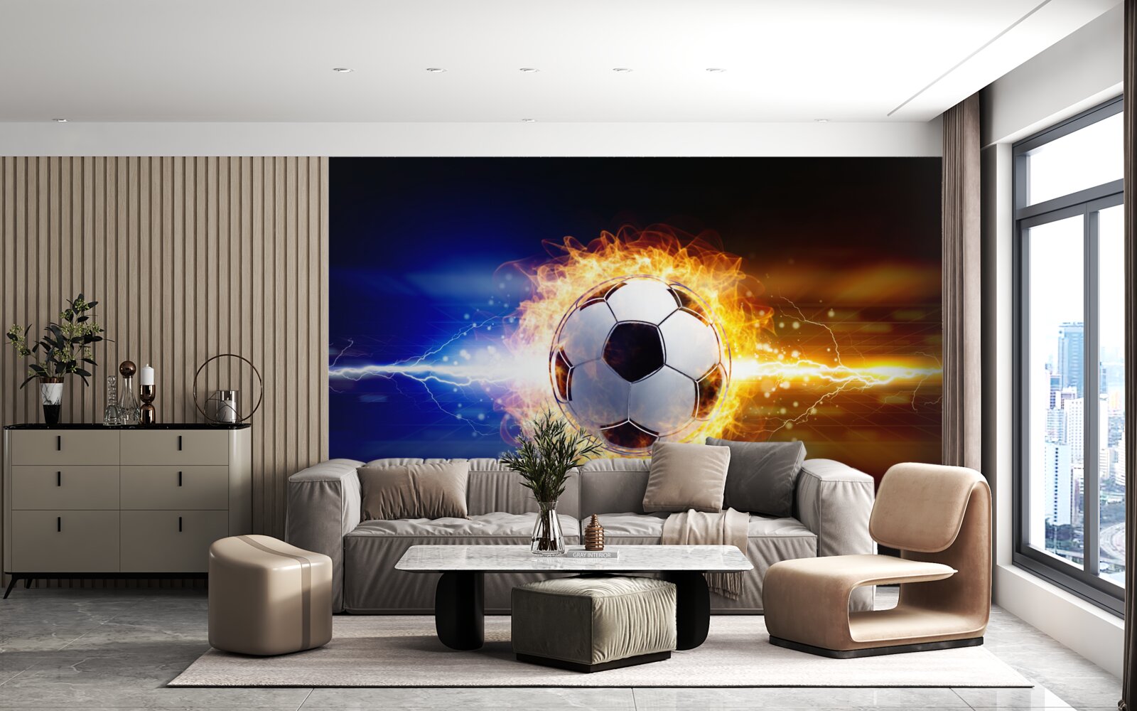 Fotobehang voetbal gehuld in vlammen