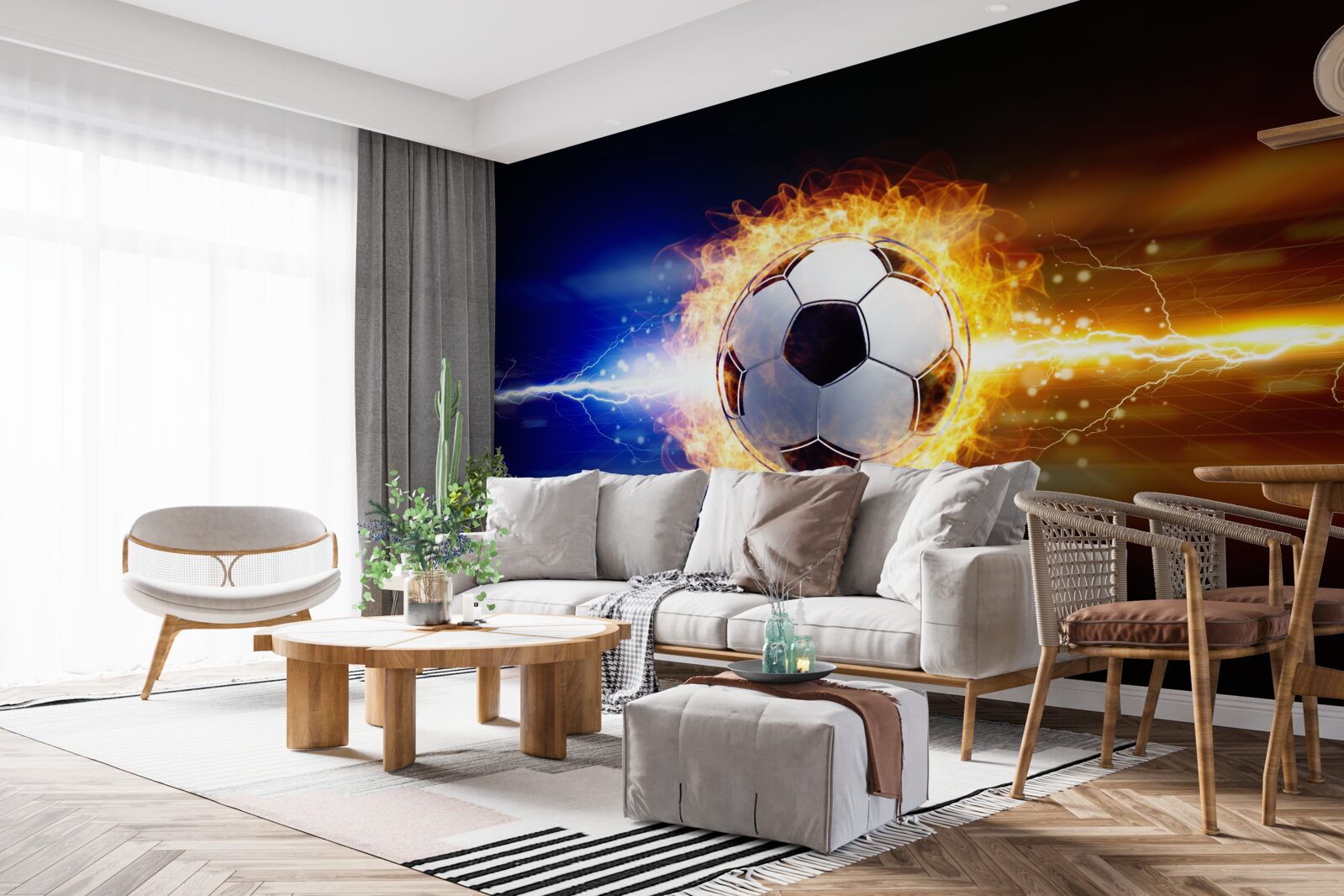 Fotobehang voetbal gehuld in vlammen