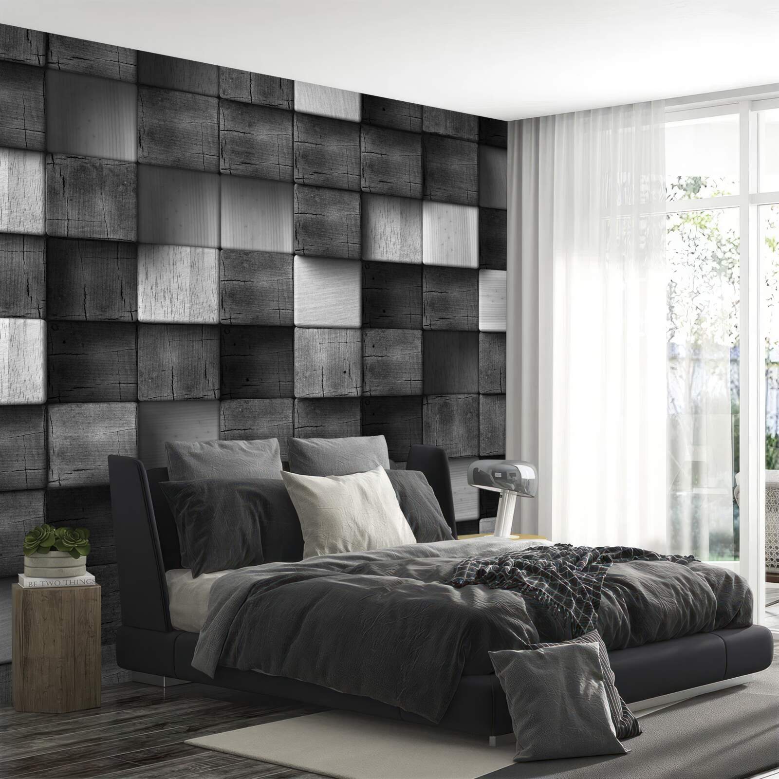 Fotobehang zwart-witte 3d kubussen