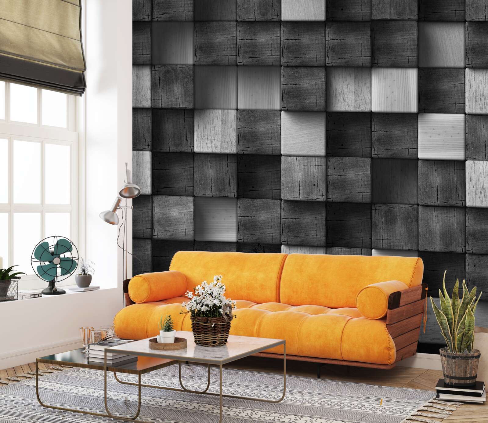 Fotobehang zwart-witte 3d kubussen