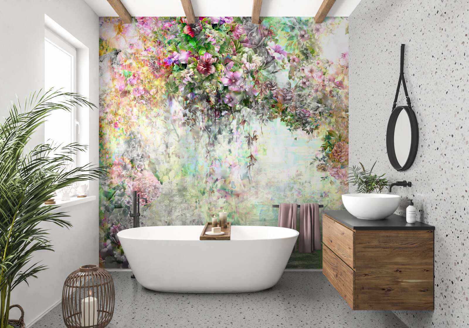 Fotobehang schilderachtig zomerpad bezaaid met bloemen in het bos