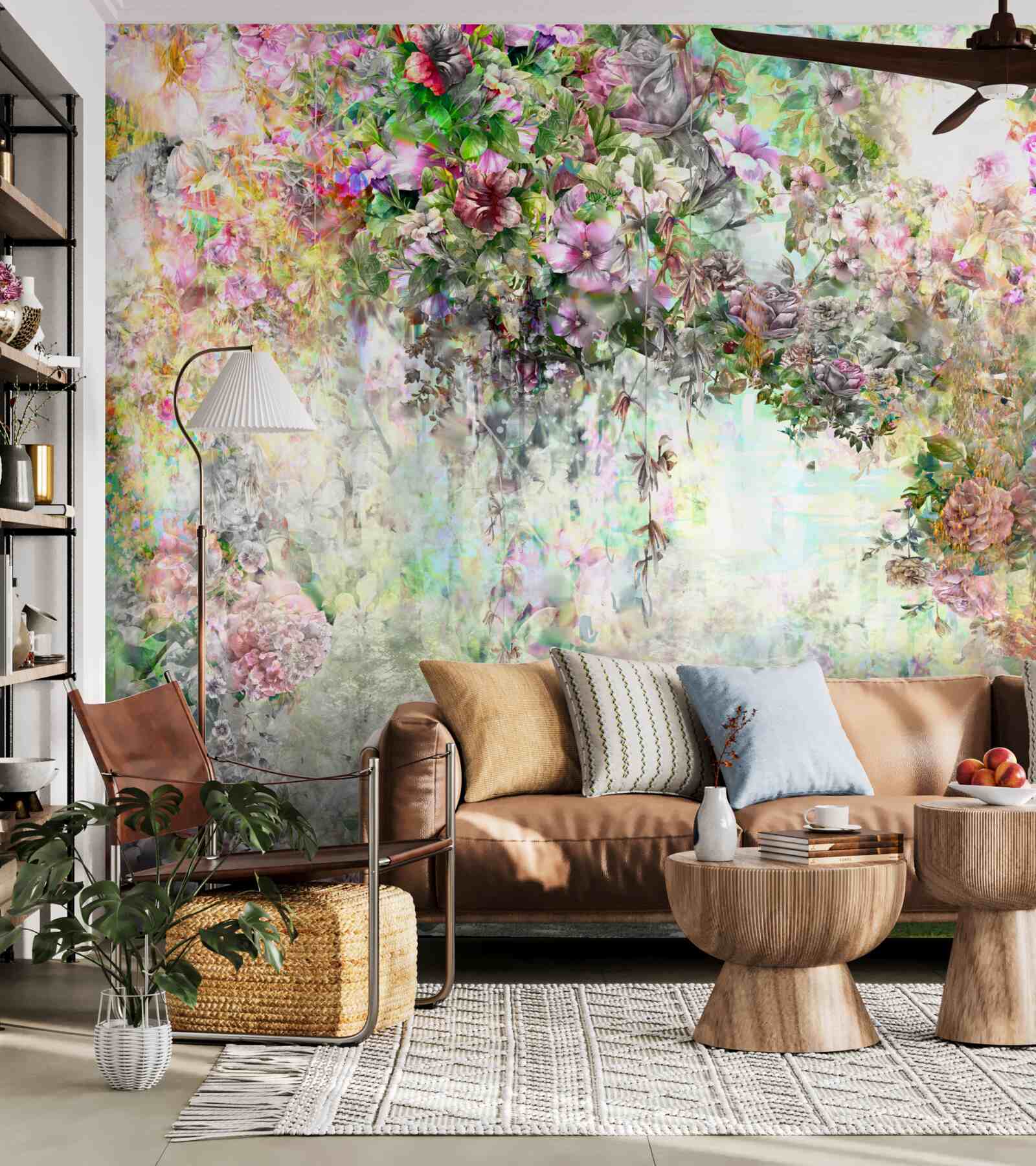 Fotobehang schilderachtig zomerpad bezaaid met bloemen in het bos