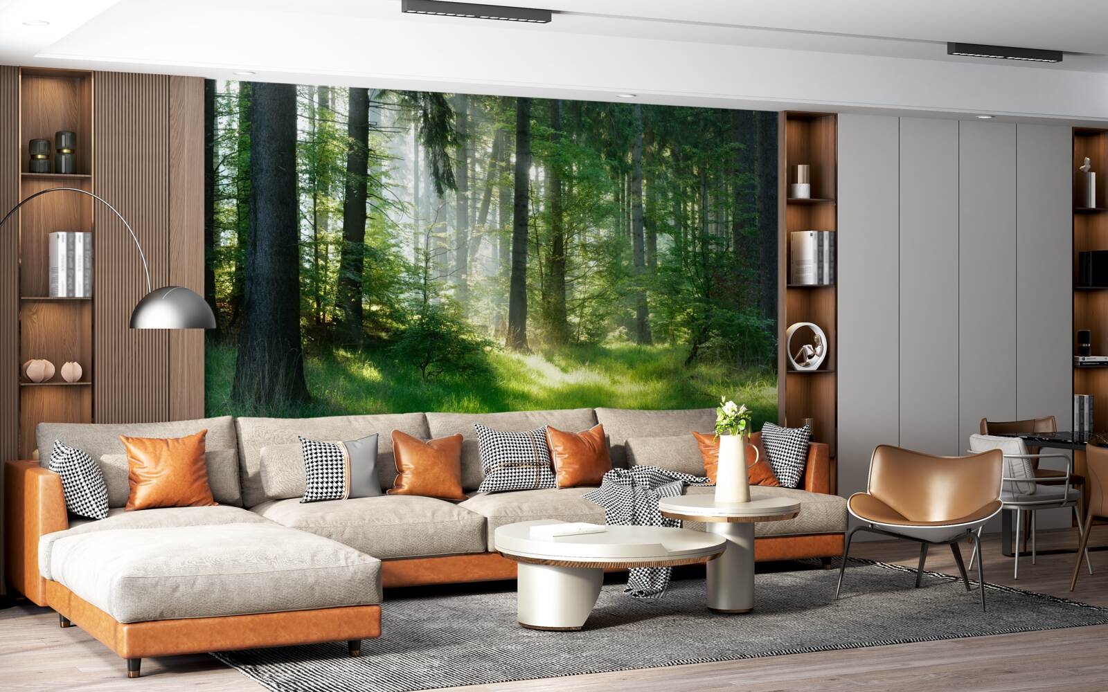 Fotobehang een ochtend in het bos, omringd door groen