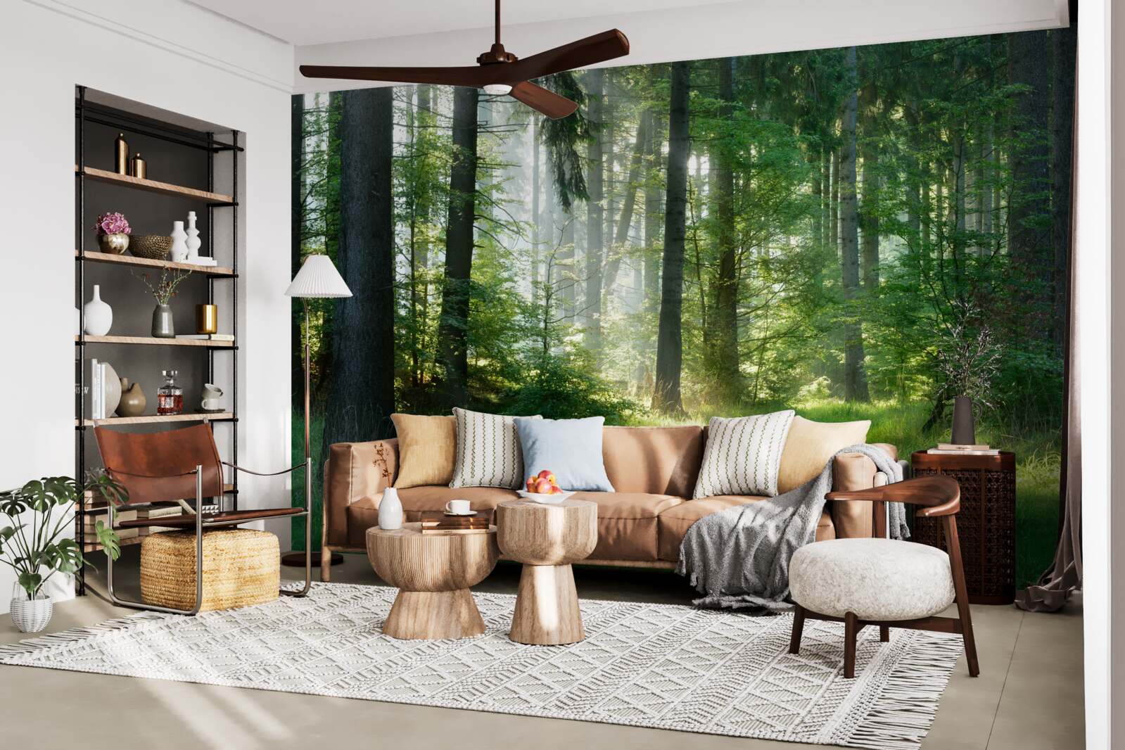 Fotobehang een ochtend in het bos, omringd door groen