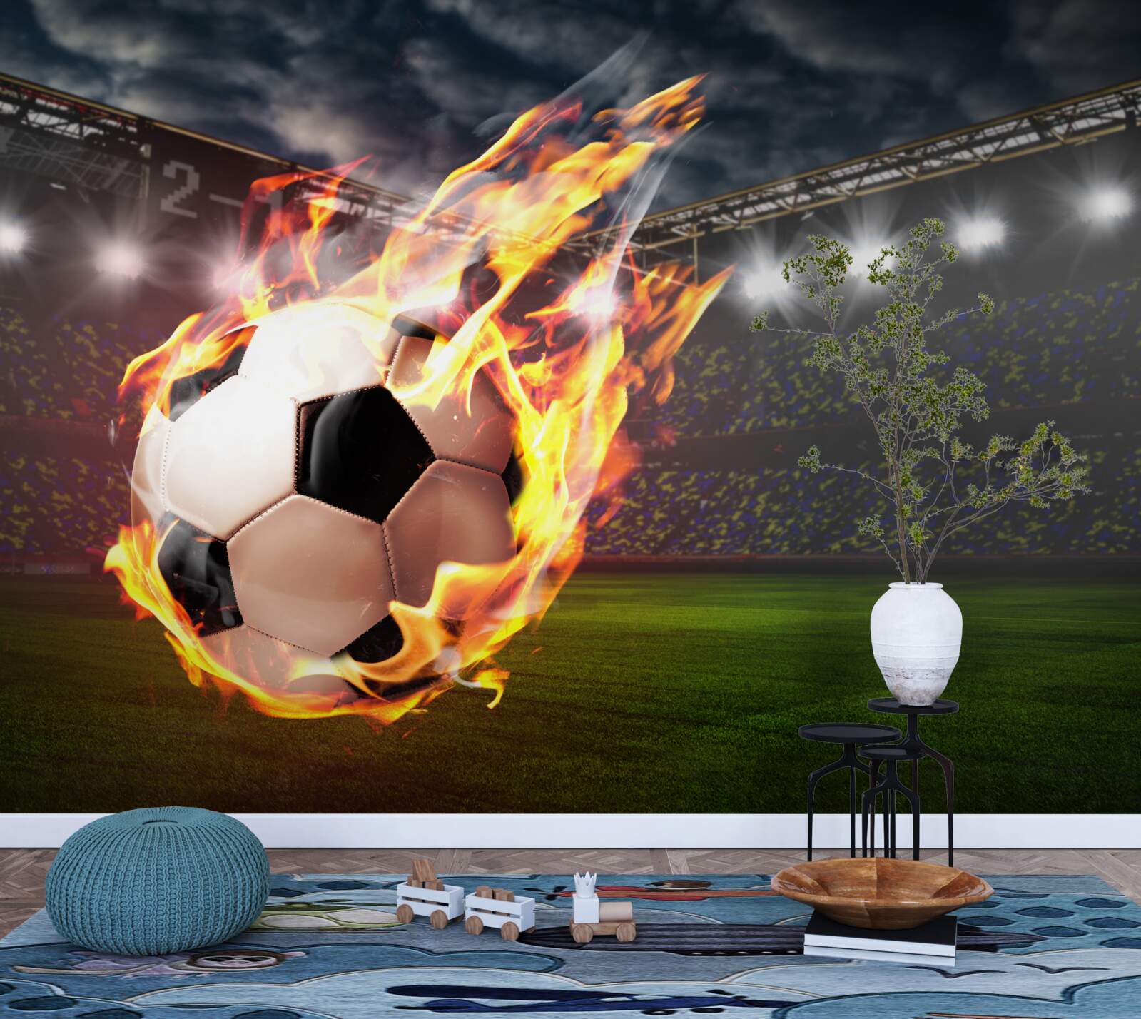 Fotobehang vlammend voetbal