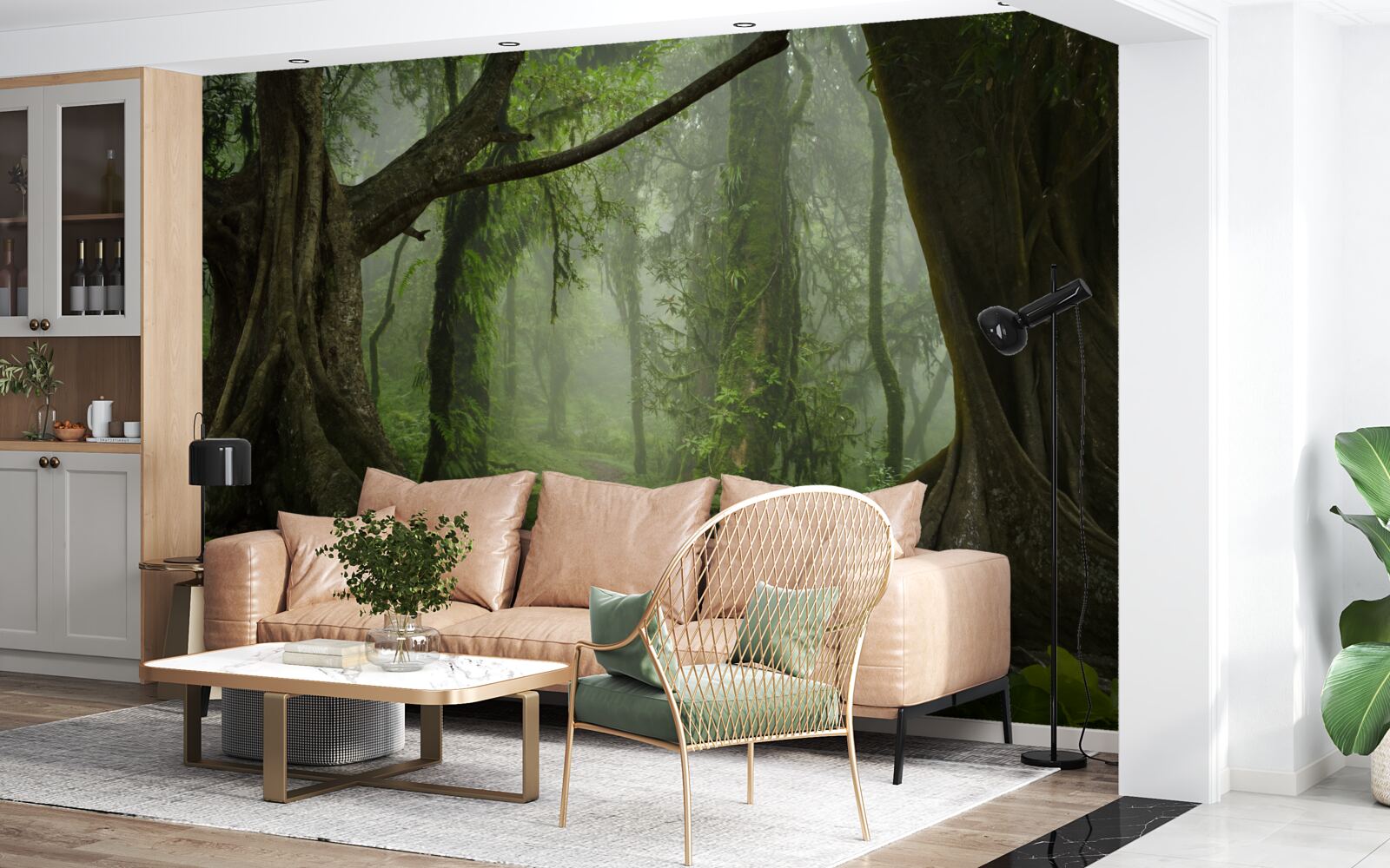 Fotobehang mystiek pad omgeven door weelderig bos