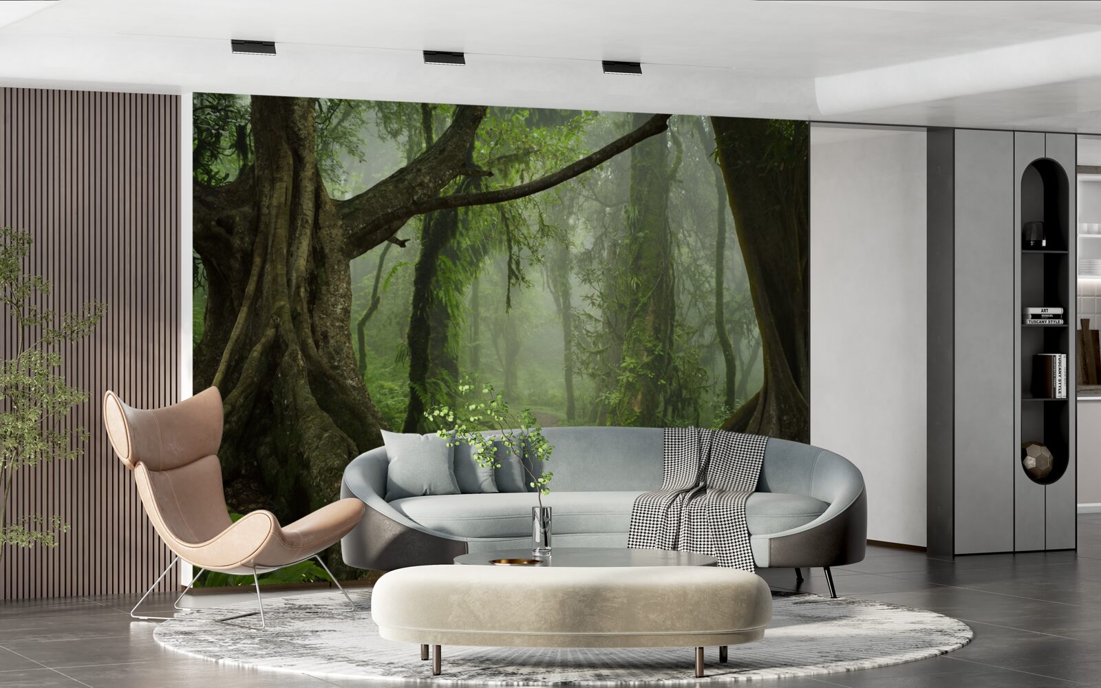 Fotobehang mystiek pad omgeven door weelderig bos