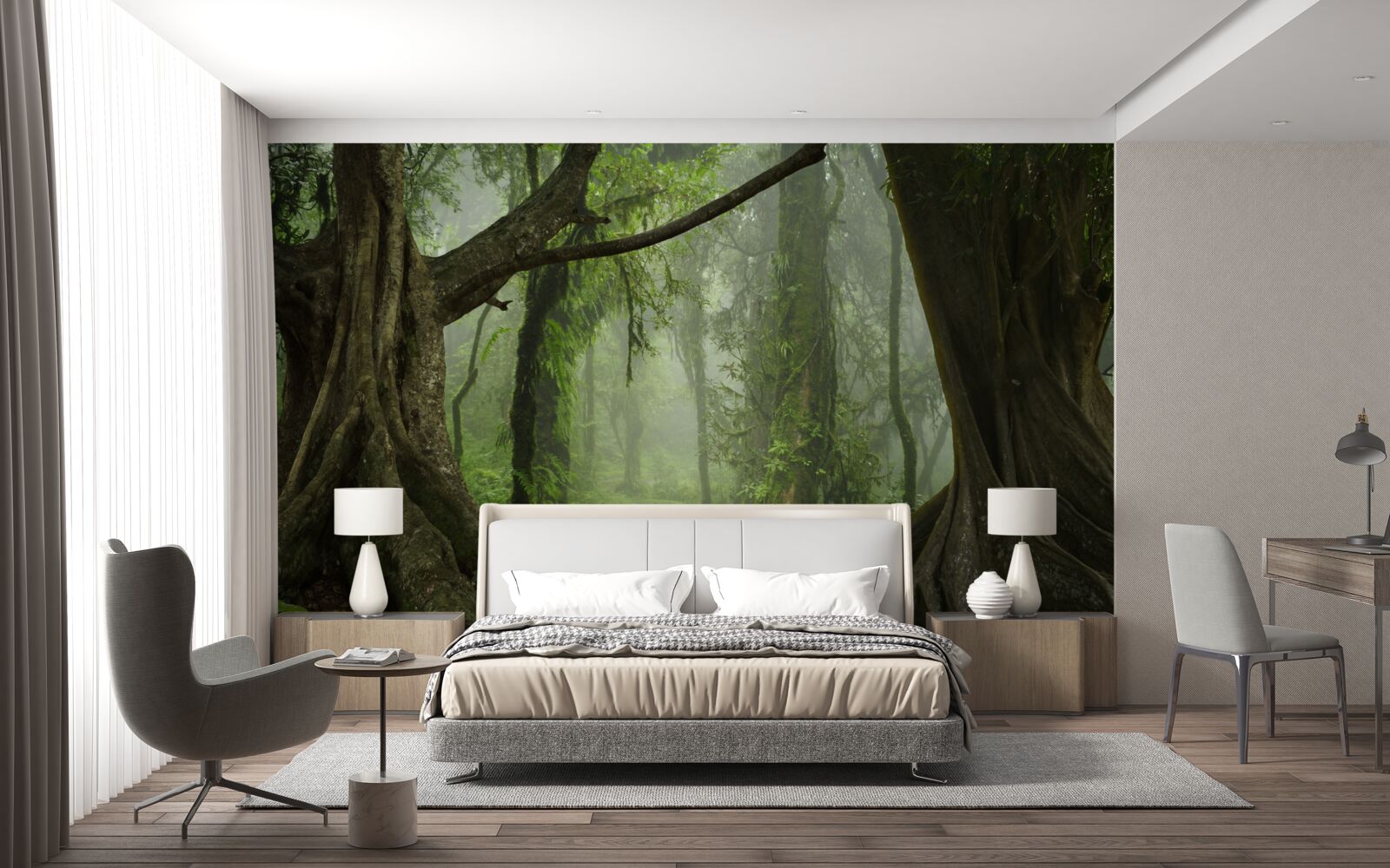 Fotobehang mystiek pad omgeven door weelderig bos