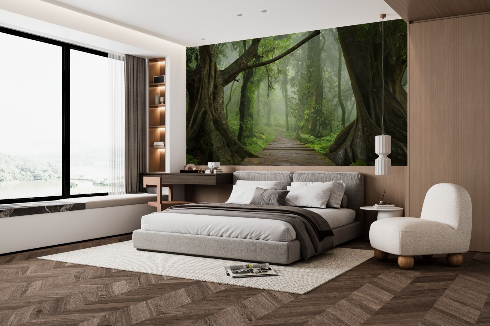 Fotobehang mystiek pad omgeven door weelderig bos