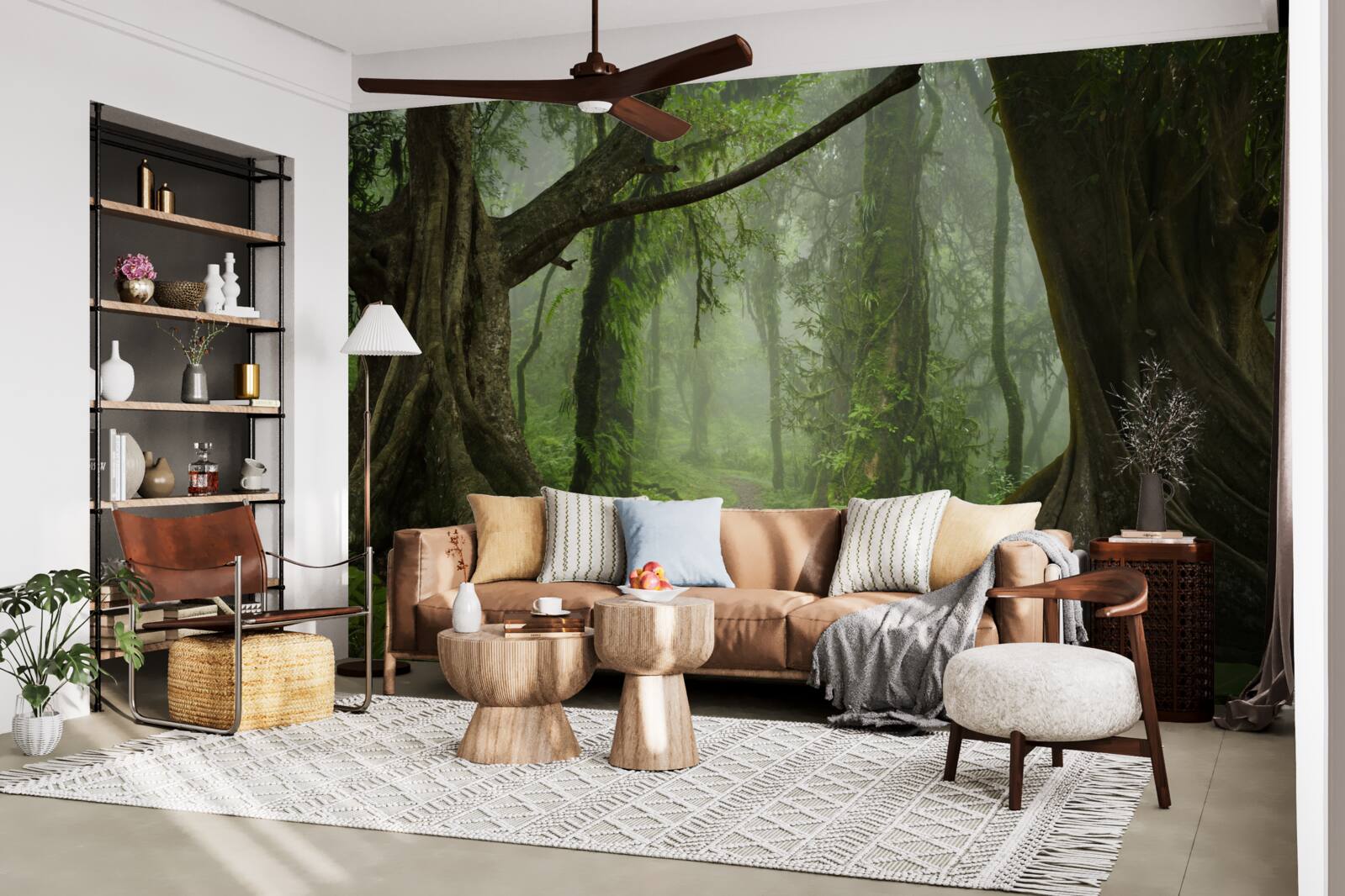 Fotobehang mystiek pad omgeven door weelderig bos