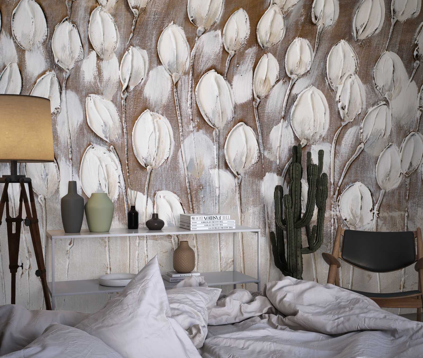 Fotobehang de witte tulpen in het veld zijn nog niet open