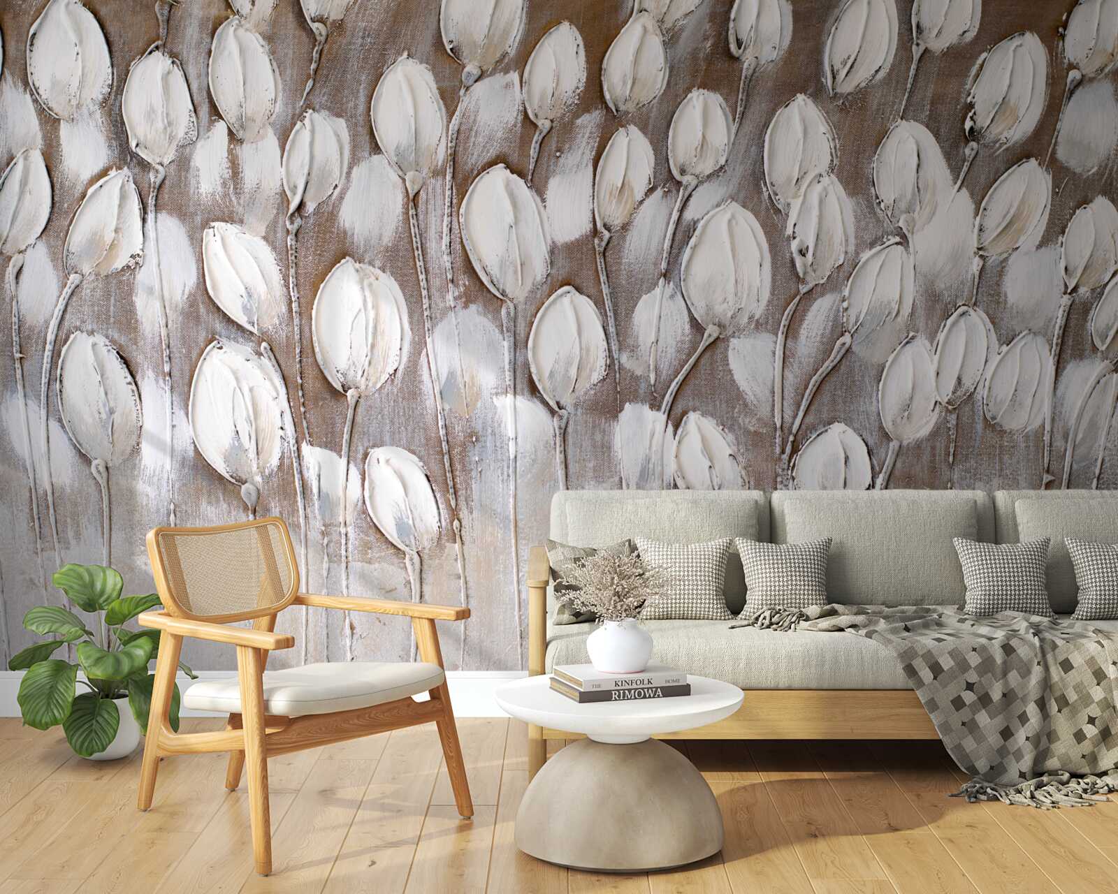 Fotobehang de witte tulpen in het veld zijn nog niet open