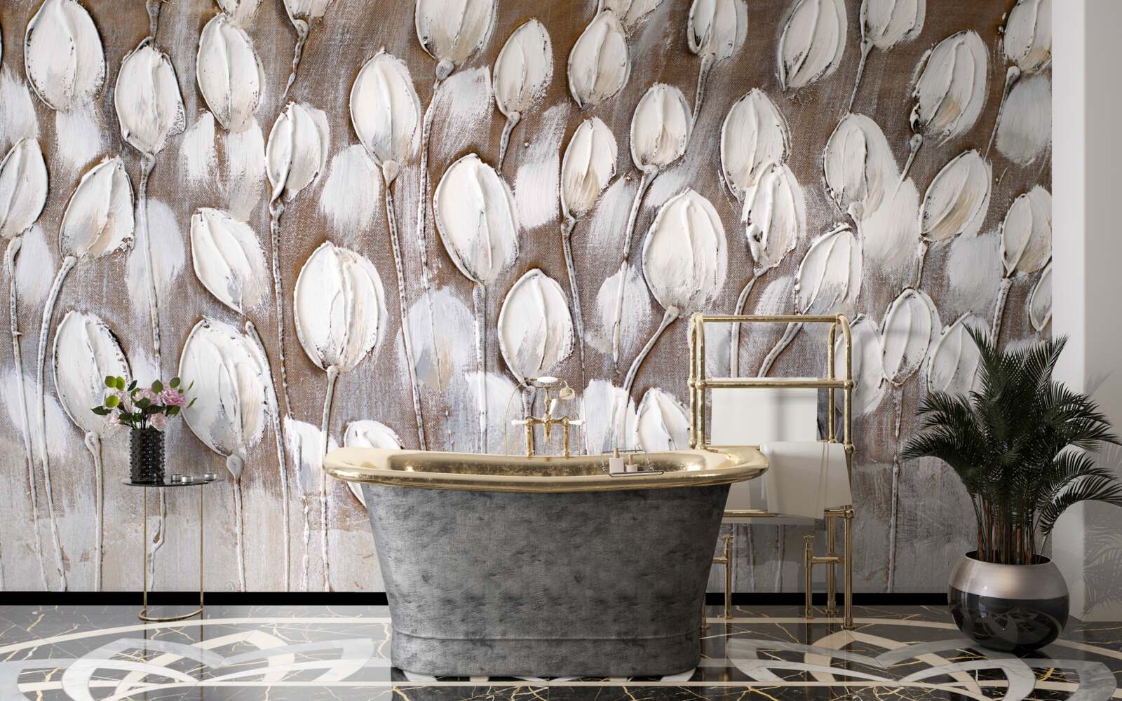 Fotobehang de witte tulpen in het veld zijn nog niet open