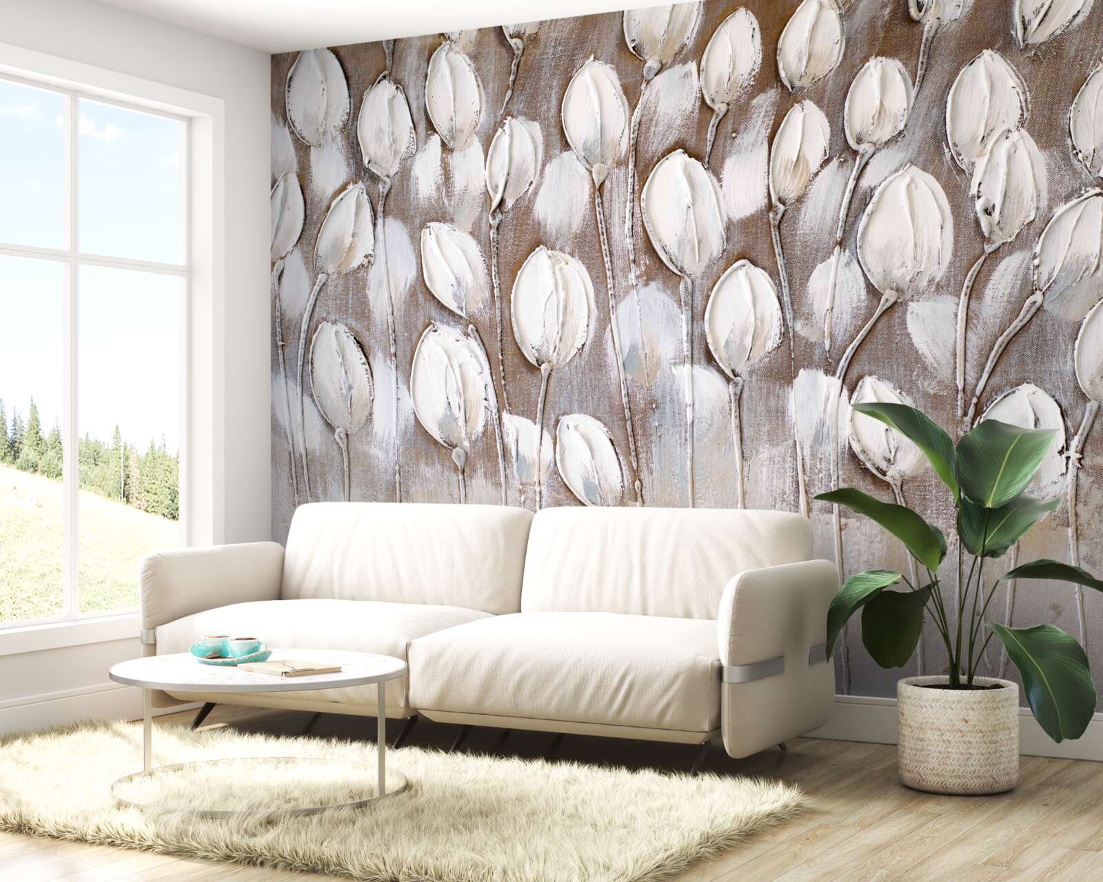 Fotobehang de witte tulpen in het veld zijn nog niet open