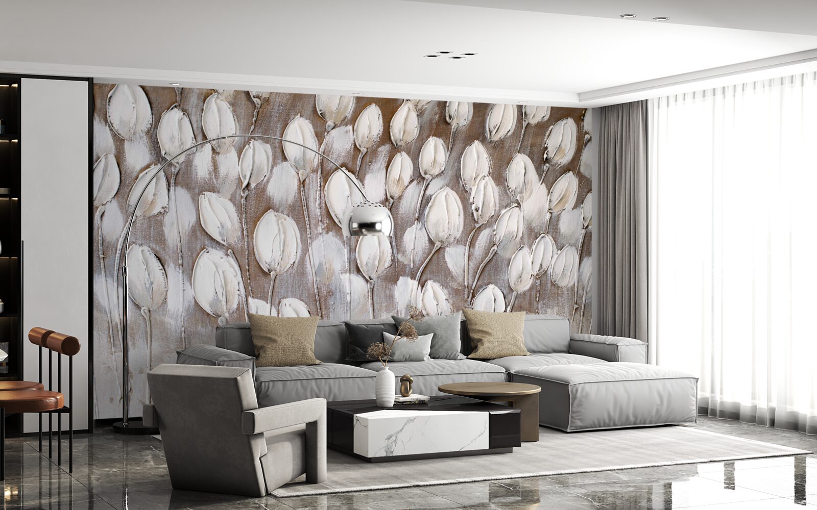 Fotobehang de witte tulpen in het veld zijn nog niet open