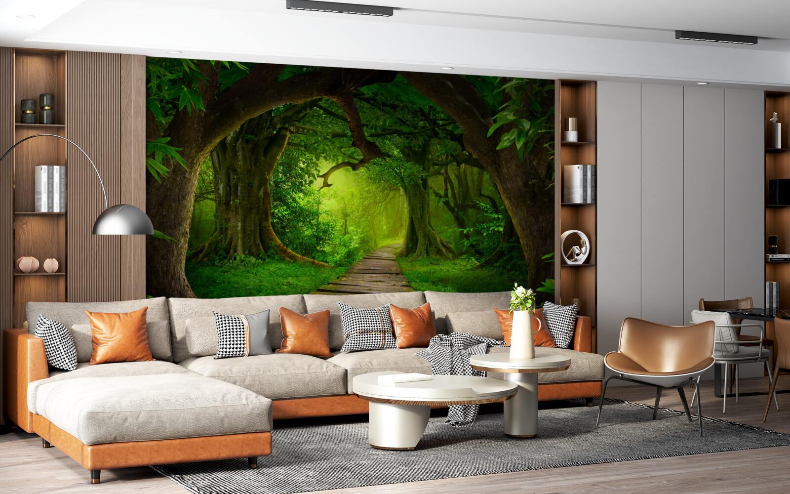 Fotobehang duidelijk pad tussen eeuwenoude bosbomen