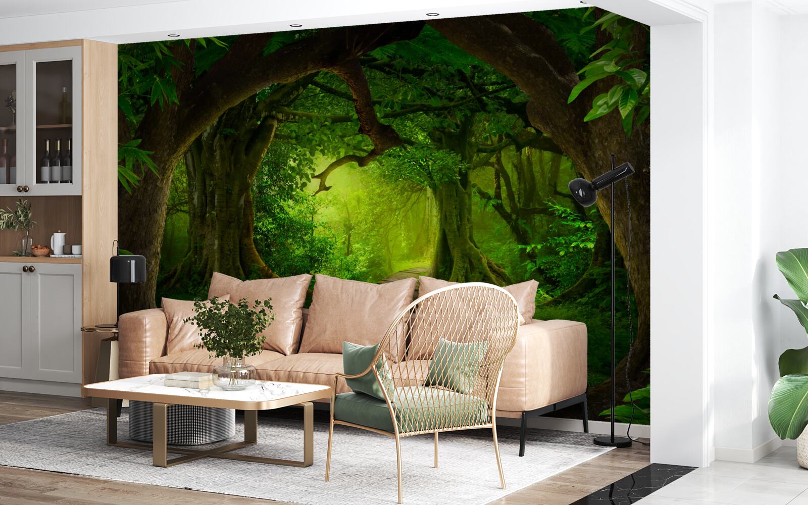 Fotobehang duidelijk pad tussen eeuwenoude bosbomen