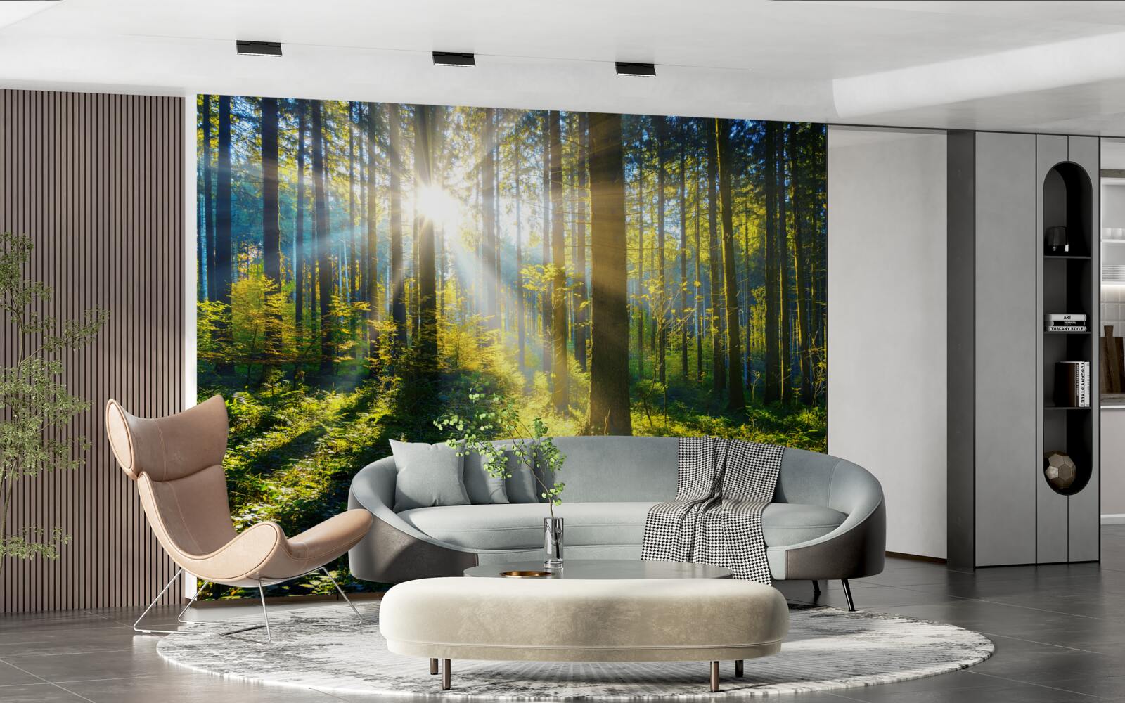 Fotobehang helder licht verwarmt een verduisterd struikgewas