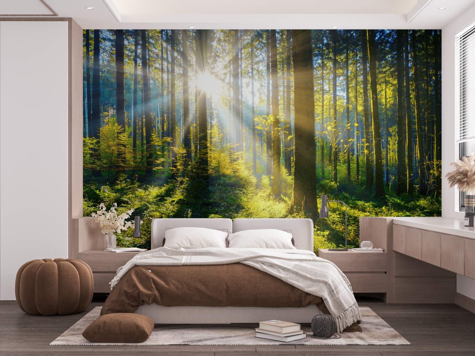 Fotobehang helder licht verwarmt een verduisterd struikgewas