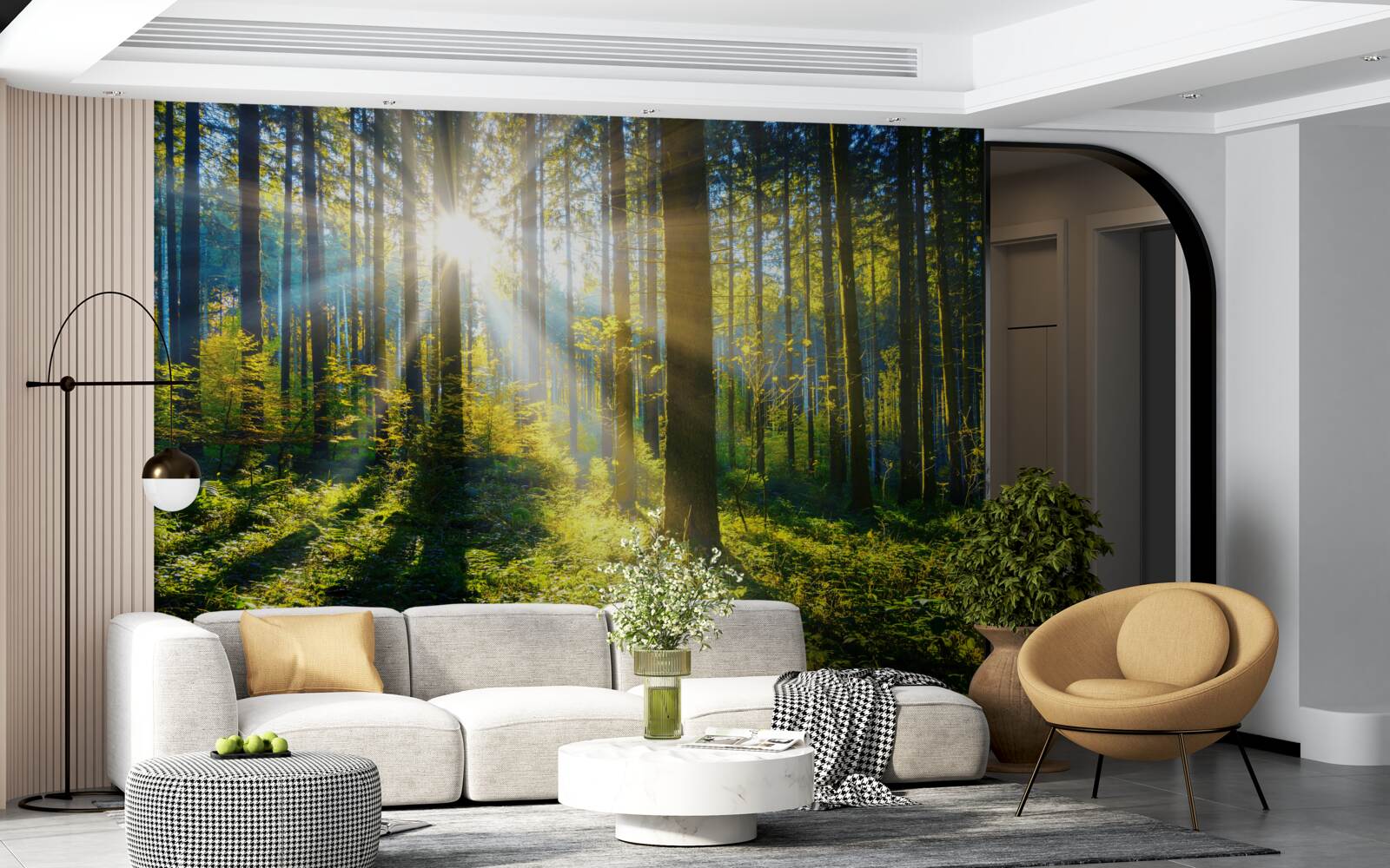 Fotobehang helder licht verwarmt een verduisterd struikgewas