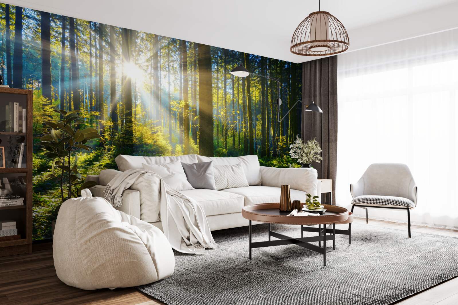 Fotobehang helder licht verwarmt een verduisterd struikgewas