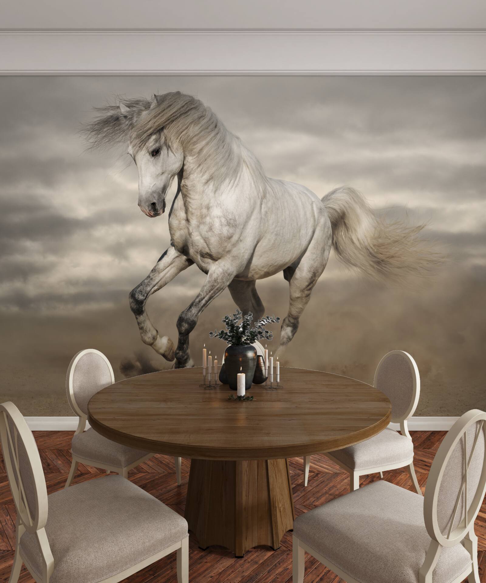 Fotobehang de ren stopt bij het witte paard