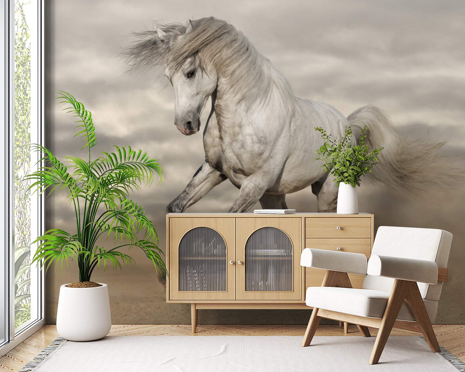 Fotobehang de ren stopt bij het witte paard