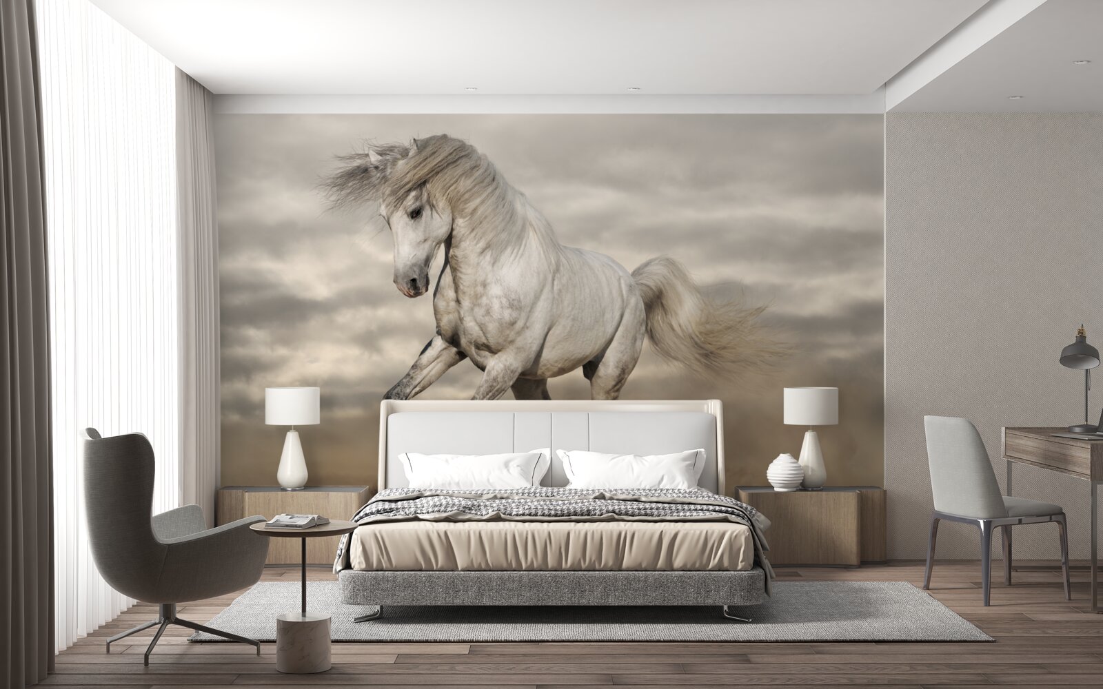 Fotobehang de ren stopt bij het witte paard