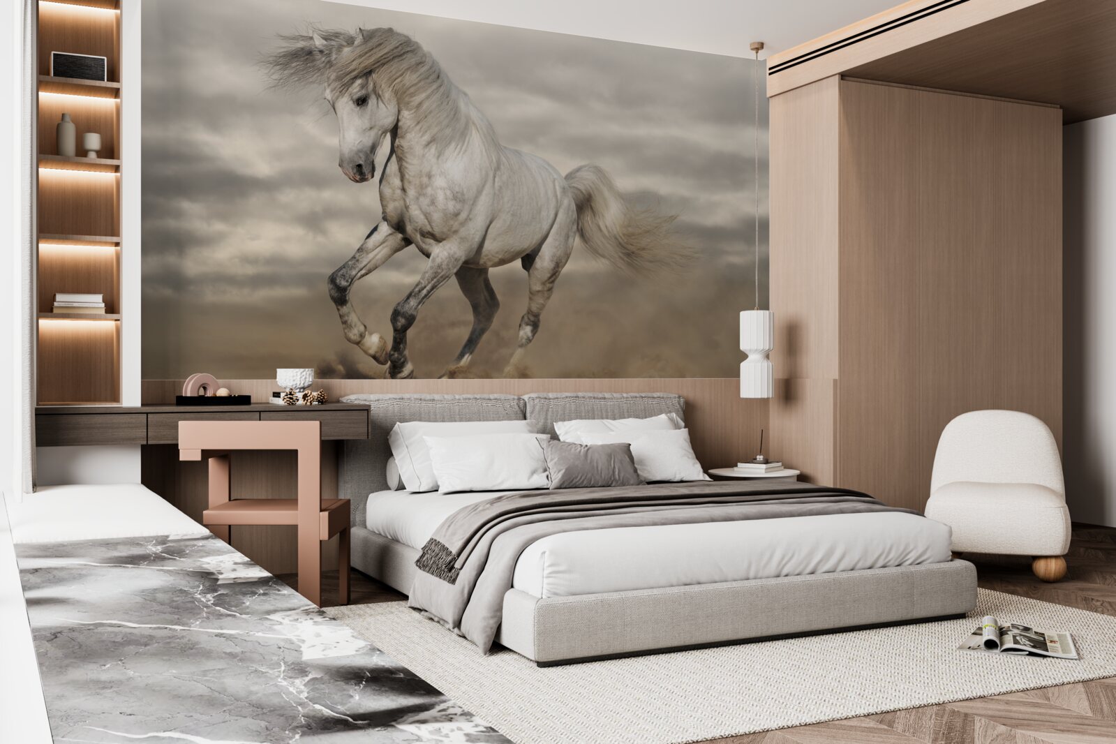 Fotobehang de ren stopt bij het witte paard