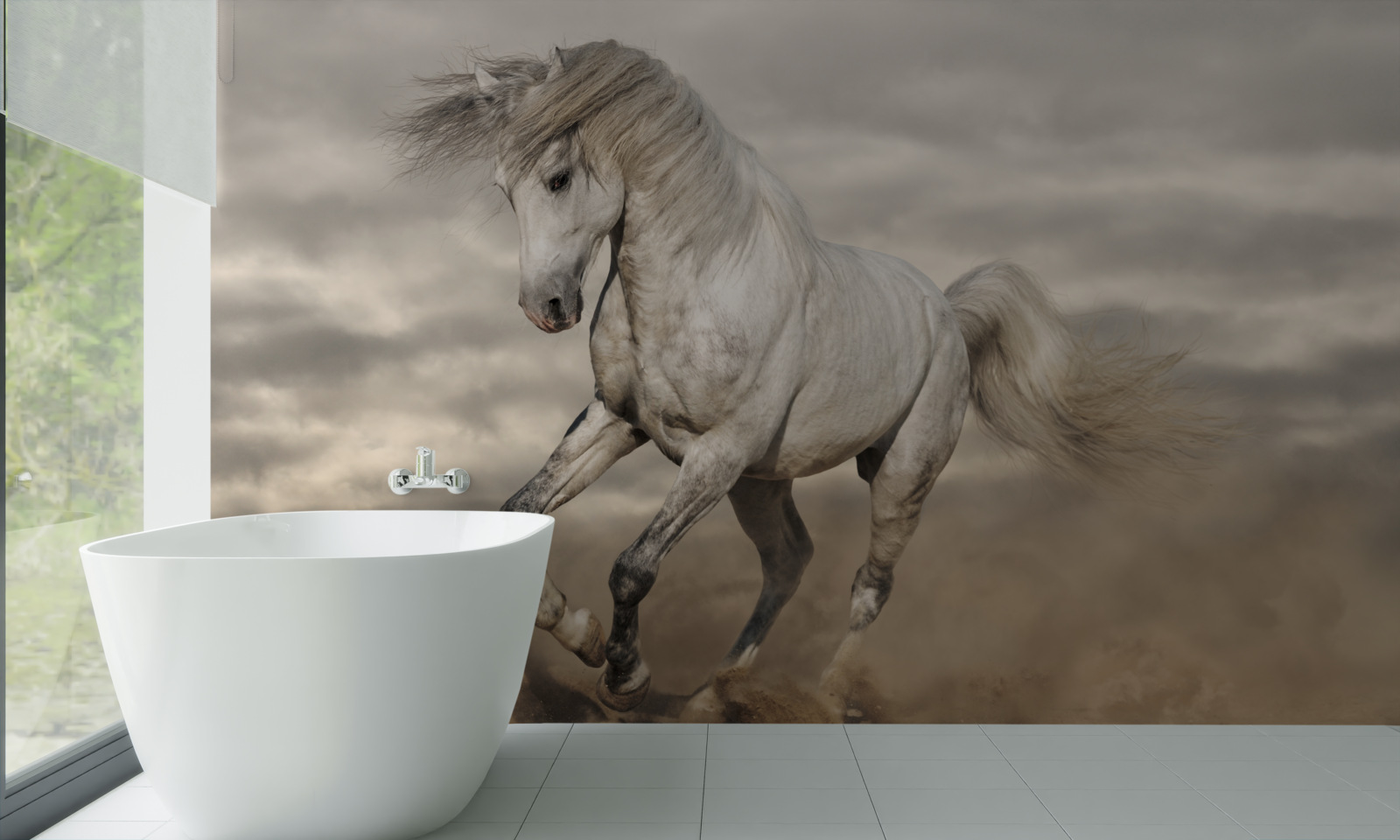 Fotobehang de ren stopt bij het witte paard