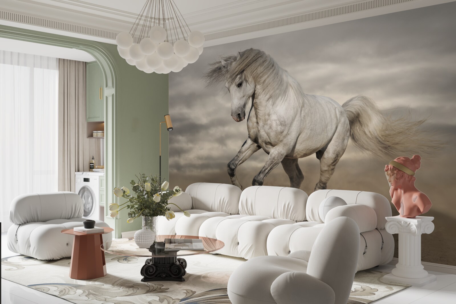 Fotobehang de ren stopt bij het witte paard