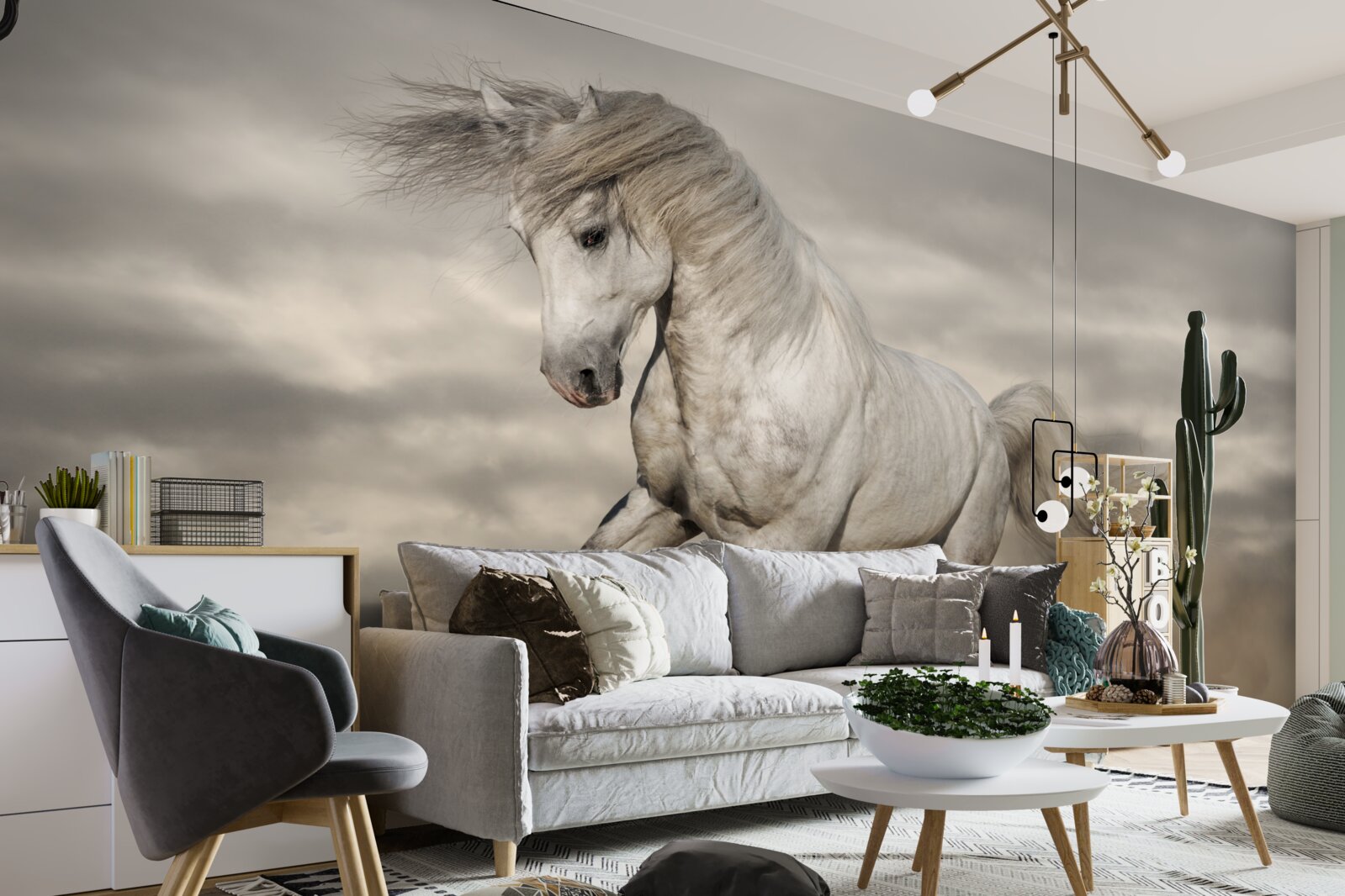 Fotobehang de ren stopt bij het witte paard