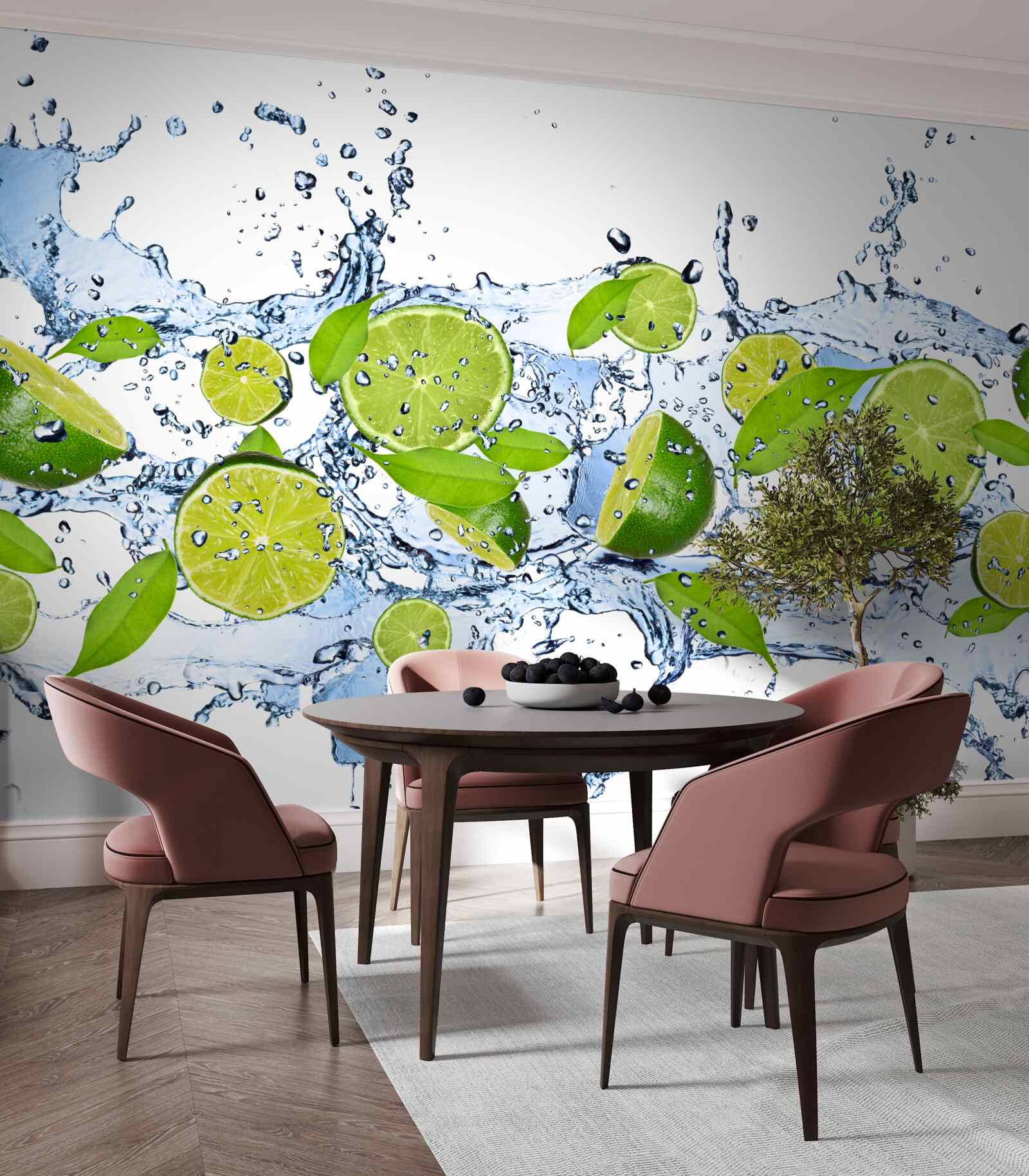 Fotobehang limoenen in plakjes gesneden en in water gedompeld